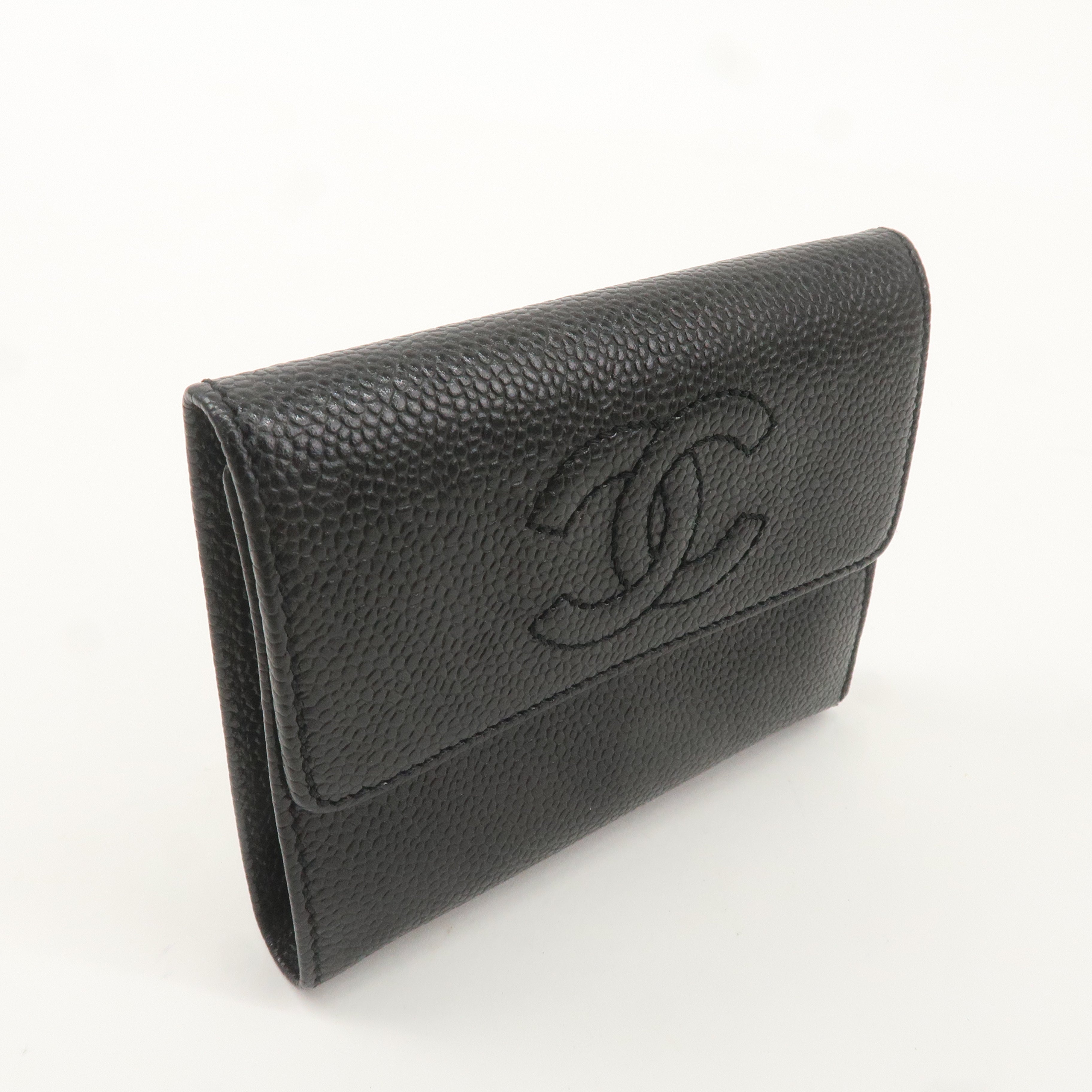 CHANEL Caviar Skin Coco Mark Tri-fold Wallet Black A13226