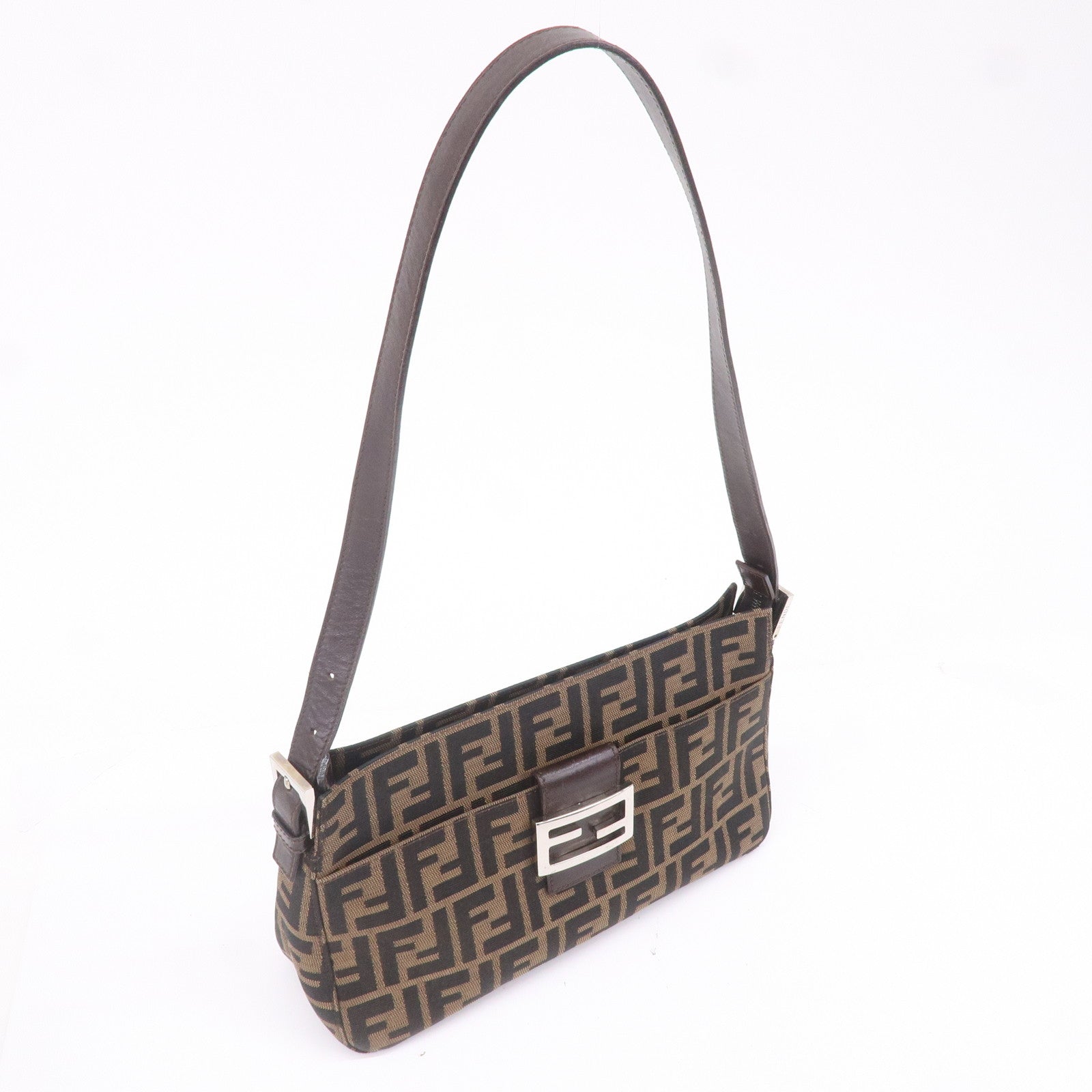 FENDI Zucca Canvas Leather Shoulder Bag Khaki Black Brown 26566