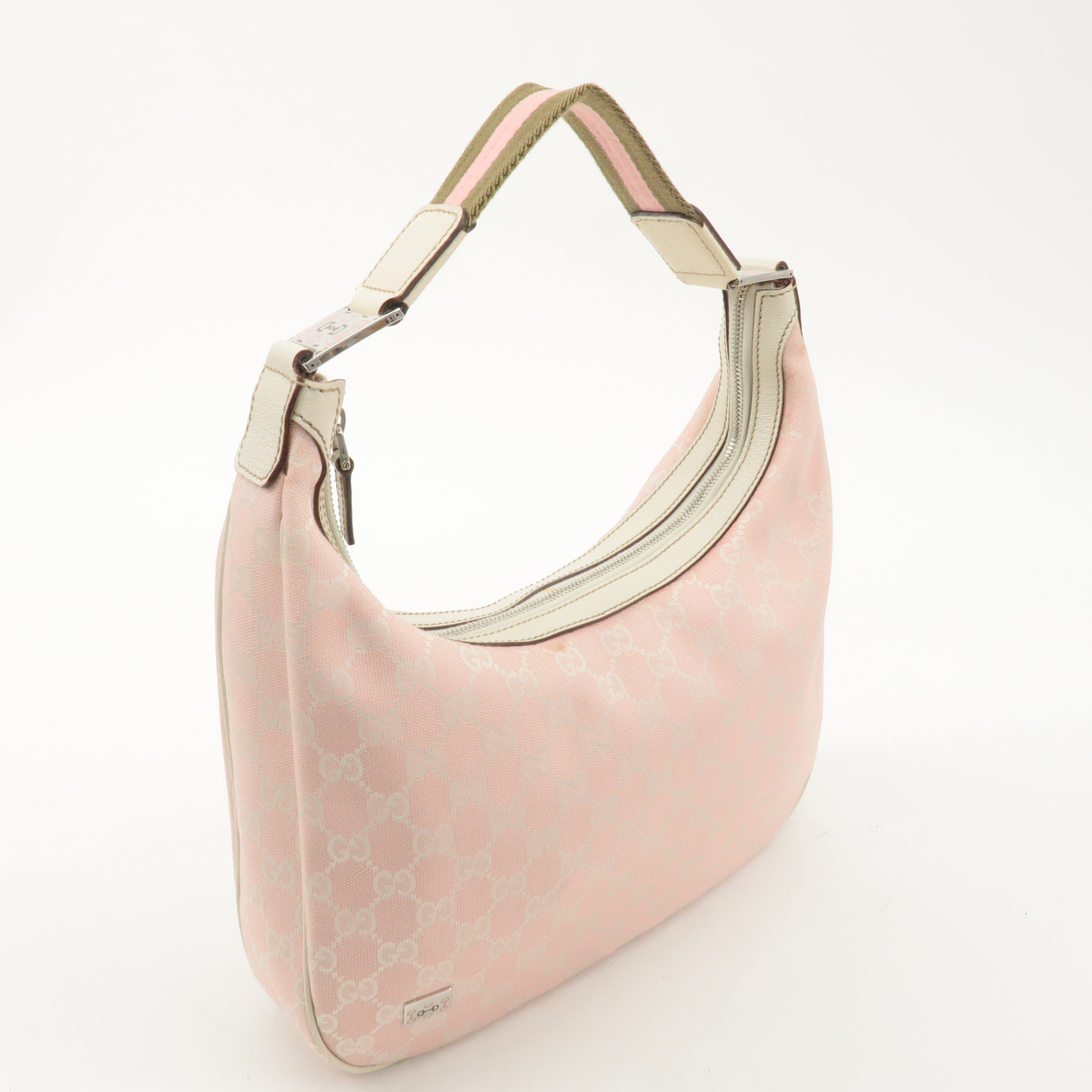 GUCCI Sherry GG Canvas Leather Shoulder Bag Pink Ivory 145757