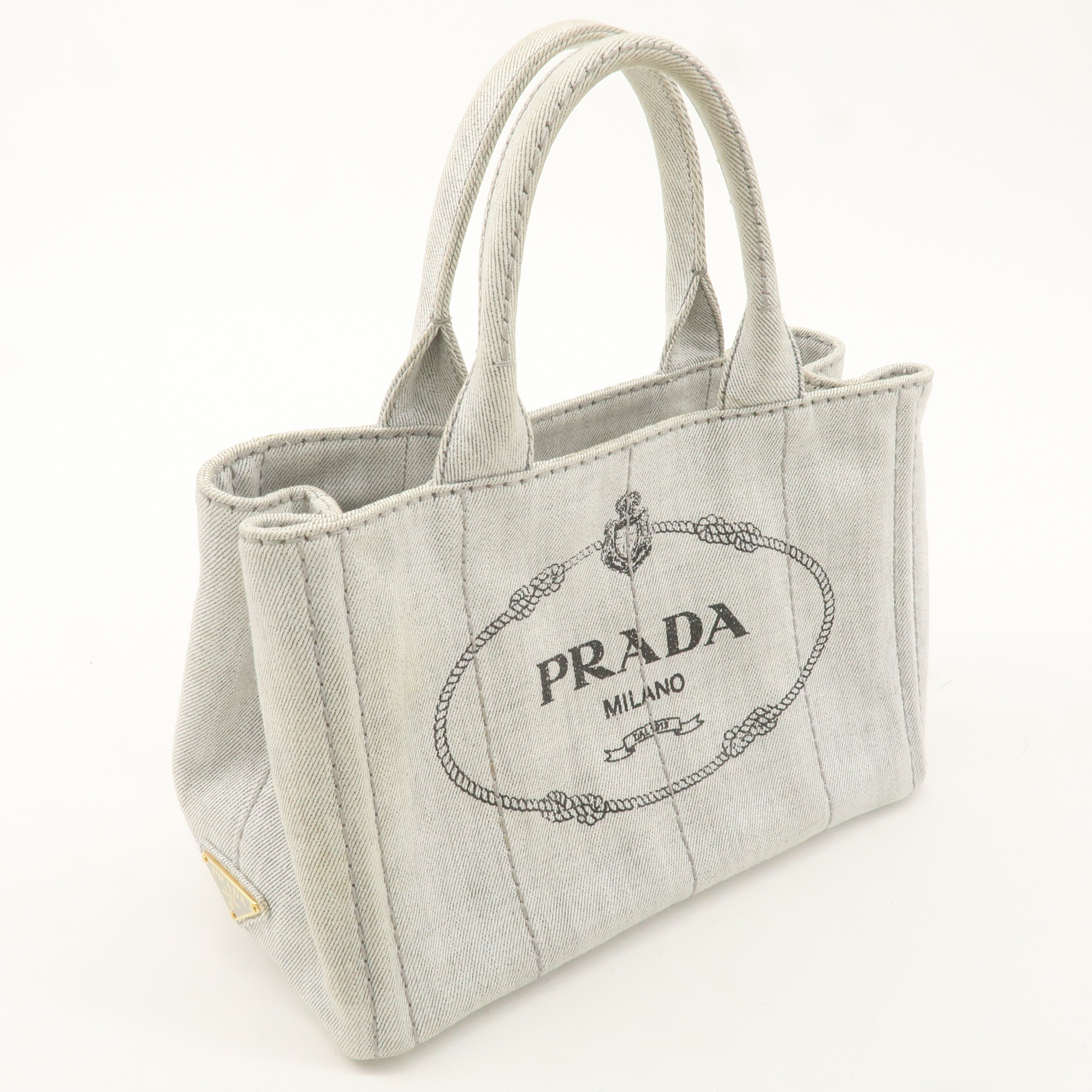 PRADA Canapa Mini Canvas 2Way Bag Hand Bag Gray 1BG439