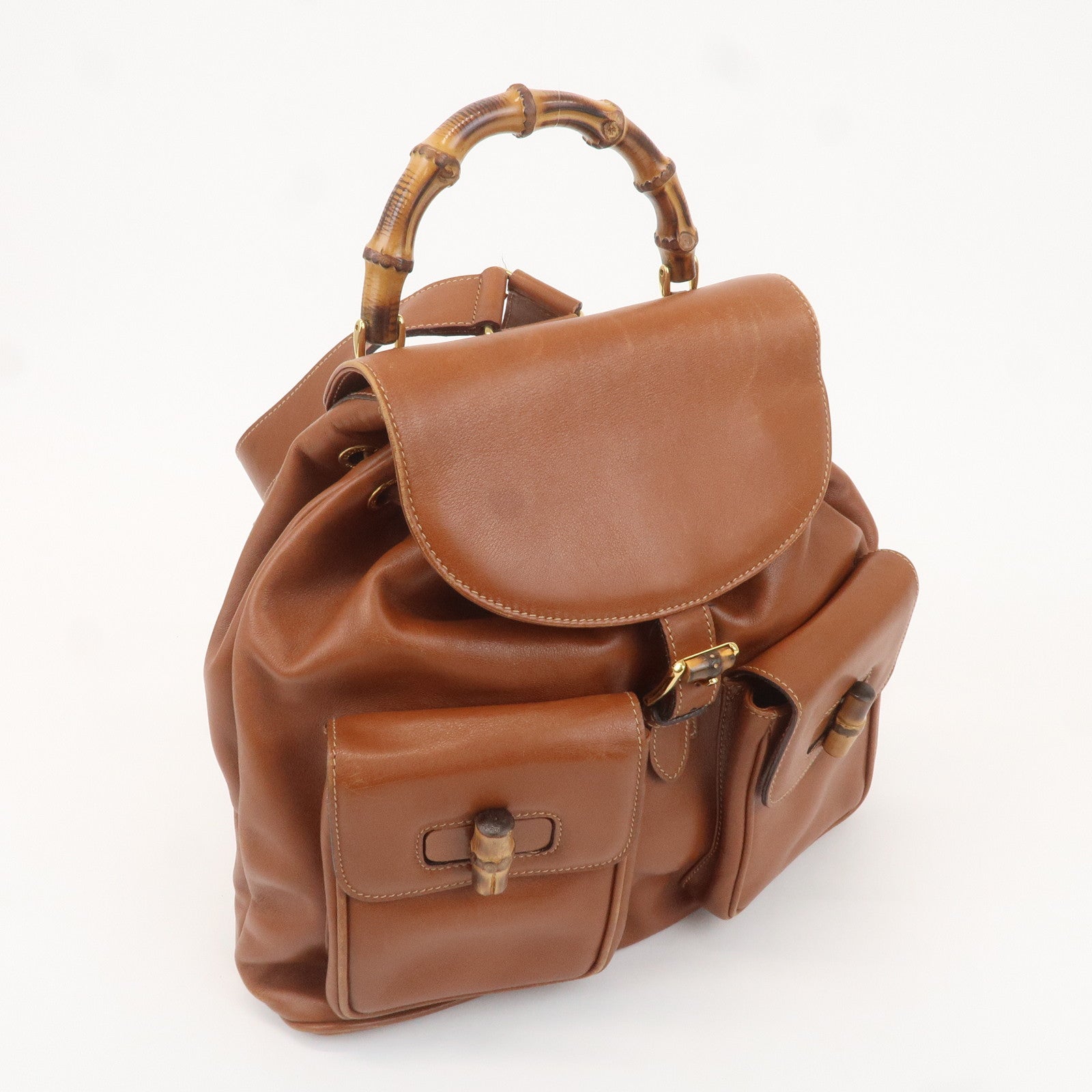 GUCCI Bamboo Leather Back Pack Brown 003.2058.0016