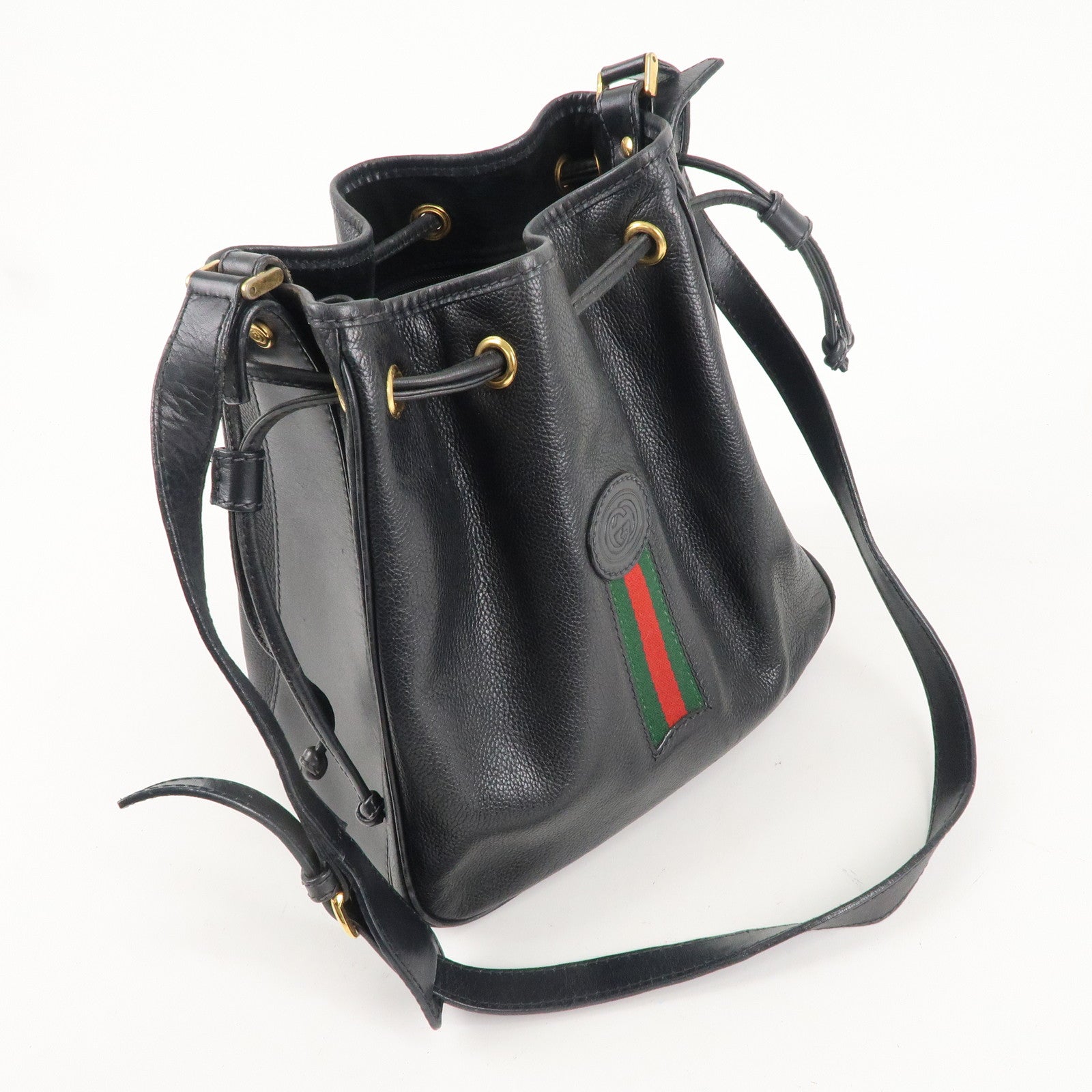 GUCCI Old Gucci Sherry Leather Shoulder Bag Black 001.105.0913