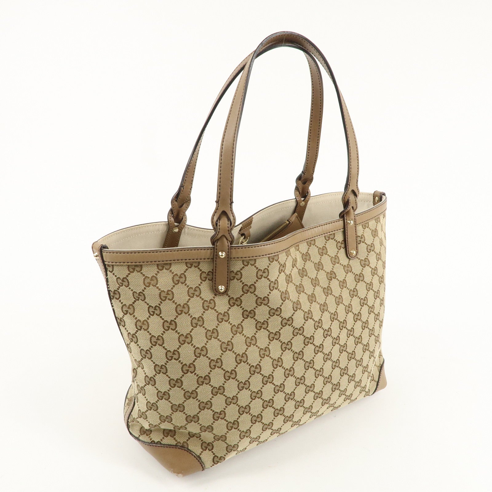 GUCCI GG Canvas Leather Tote Bag Shoulder Bag Beige 247209