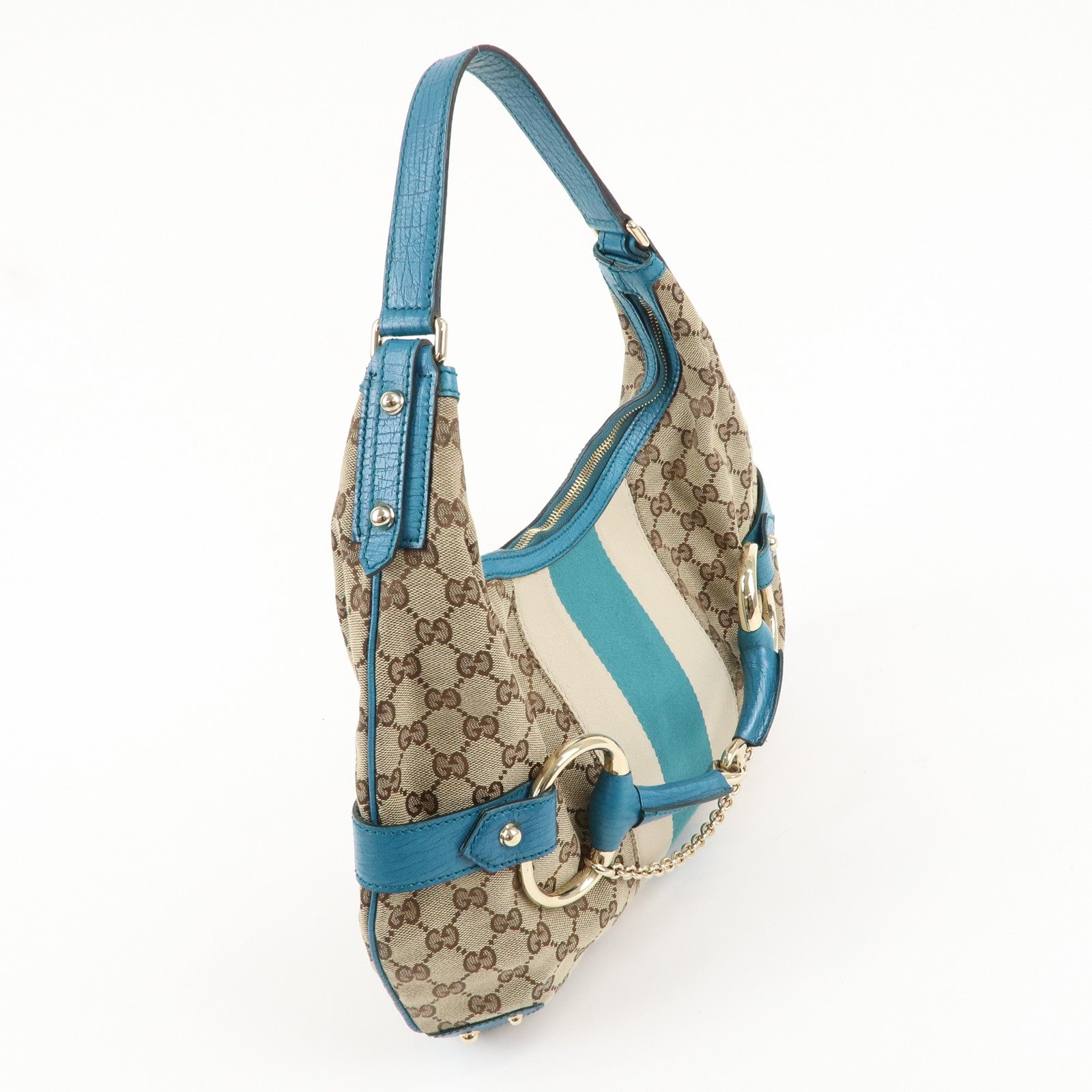 GUCCI Horsebit Sherry GG Canvas Leather Shoulder Bag 131026