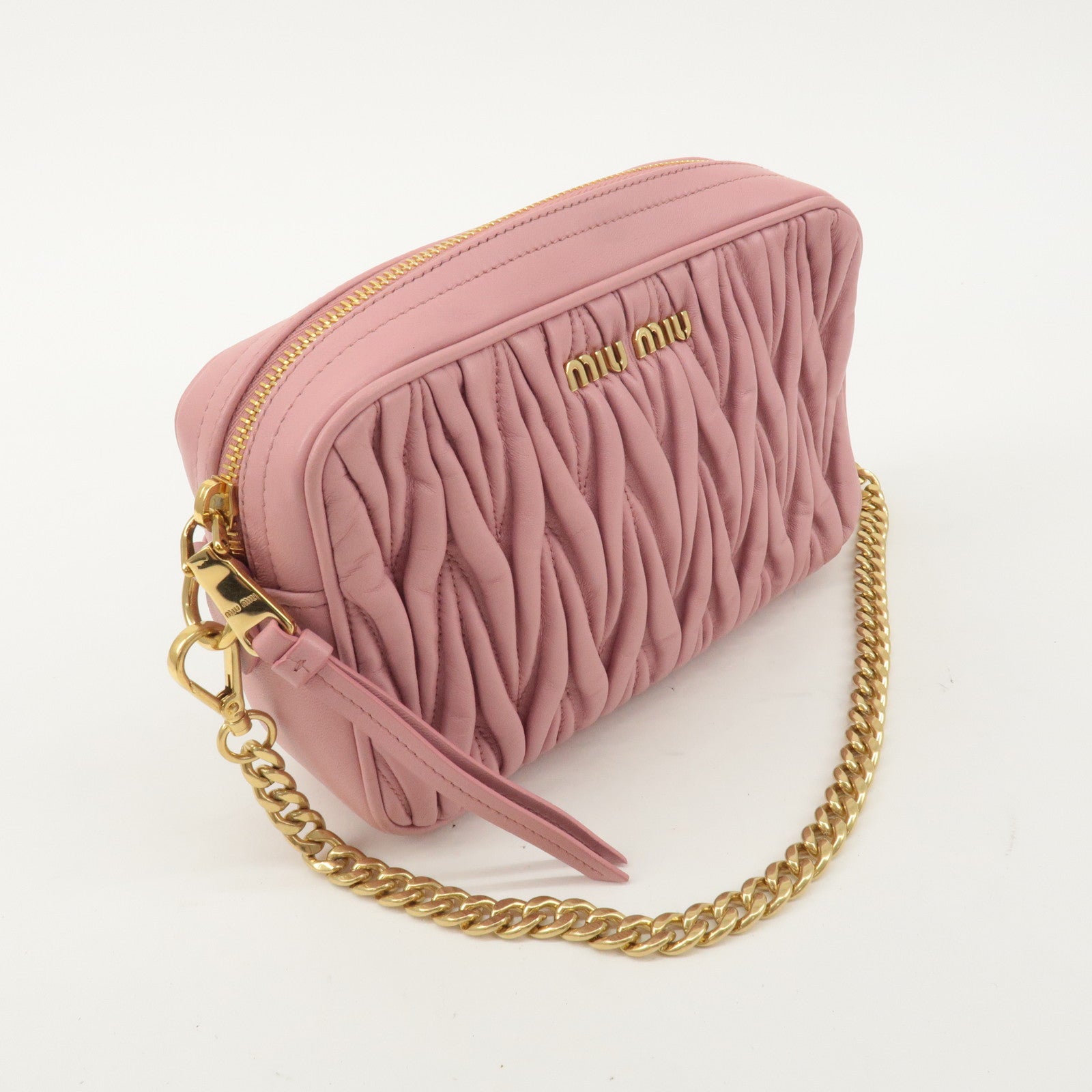 MIU MIU Matelasse Leather Chain Shoulder Bag Pink