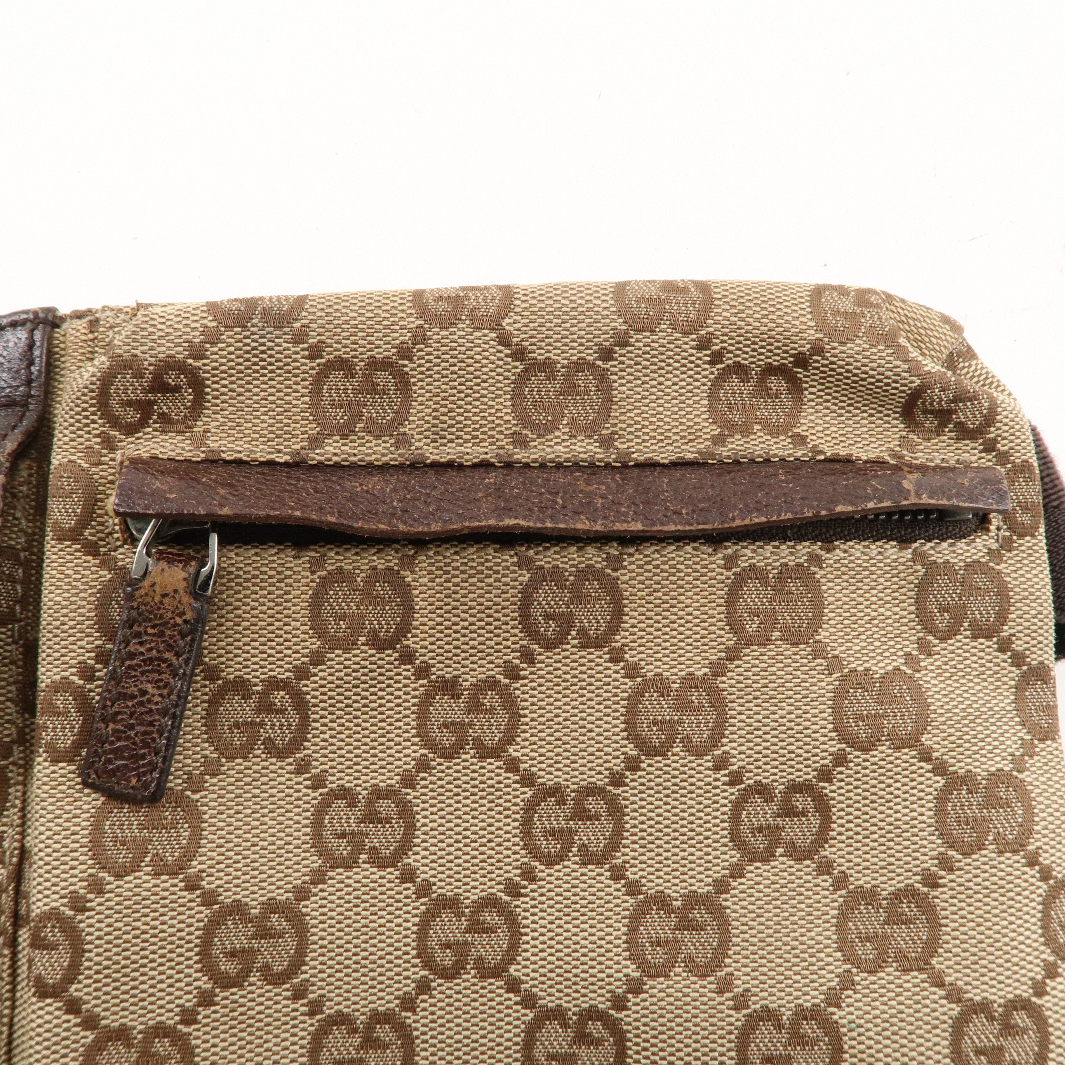 GUCCI GG Canvas Leather Waist Bag Crossbody Bag Beige Brown 28566