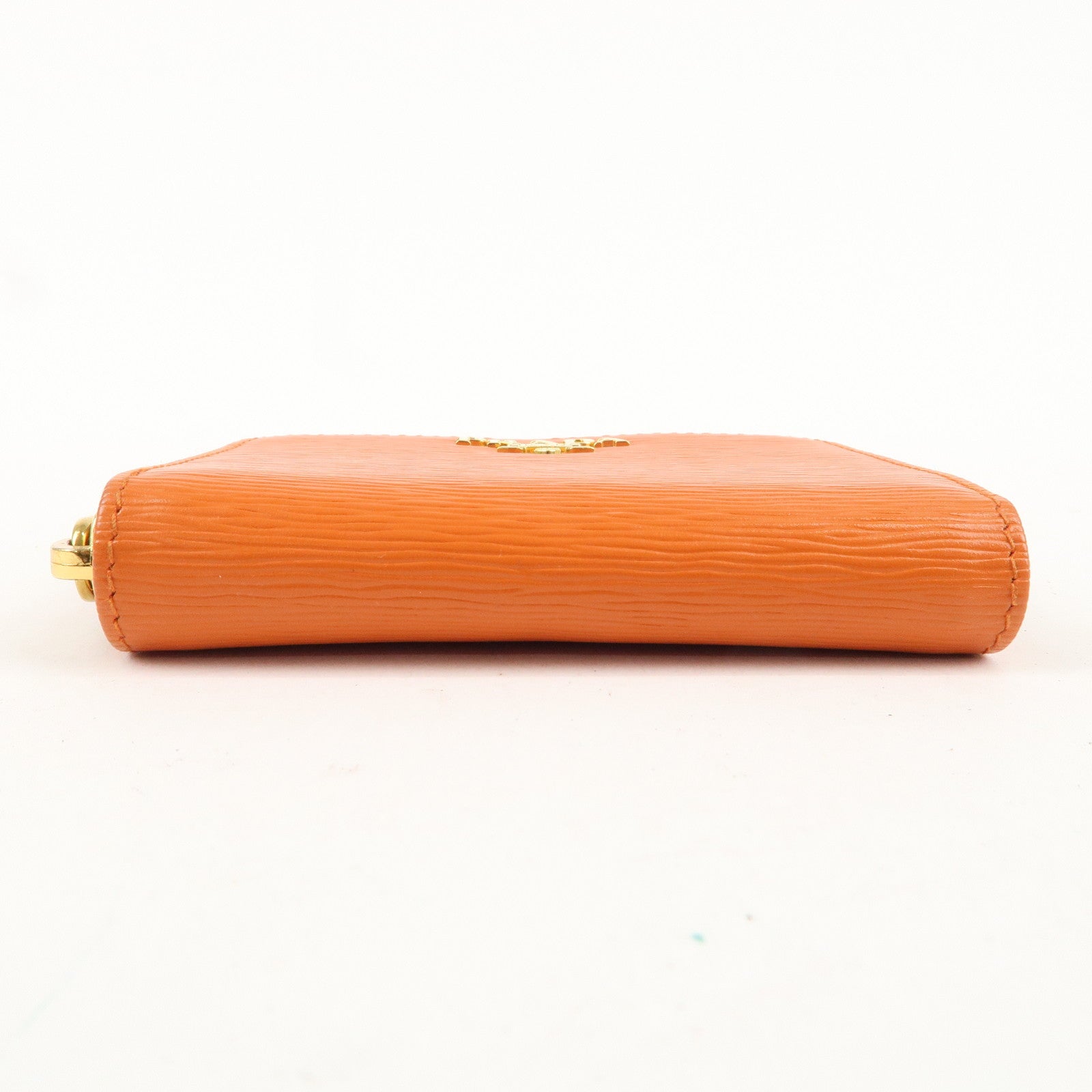 PRADA Saffiano Leather Round Zipper Coin Case Orange