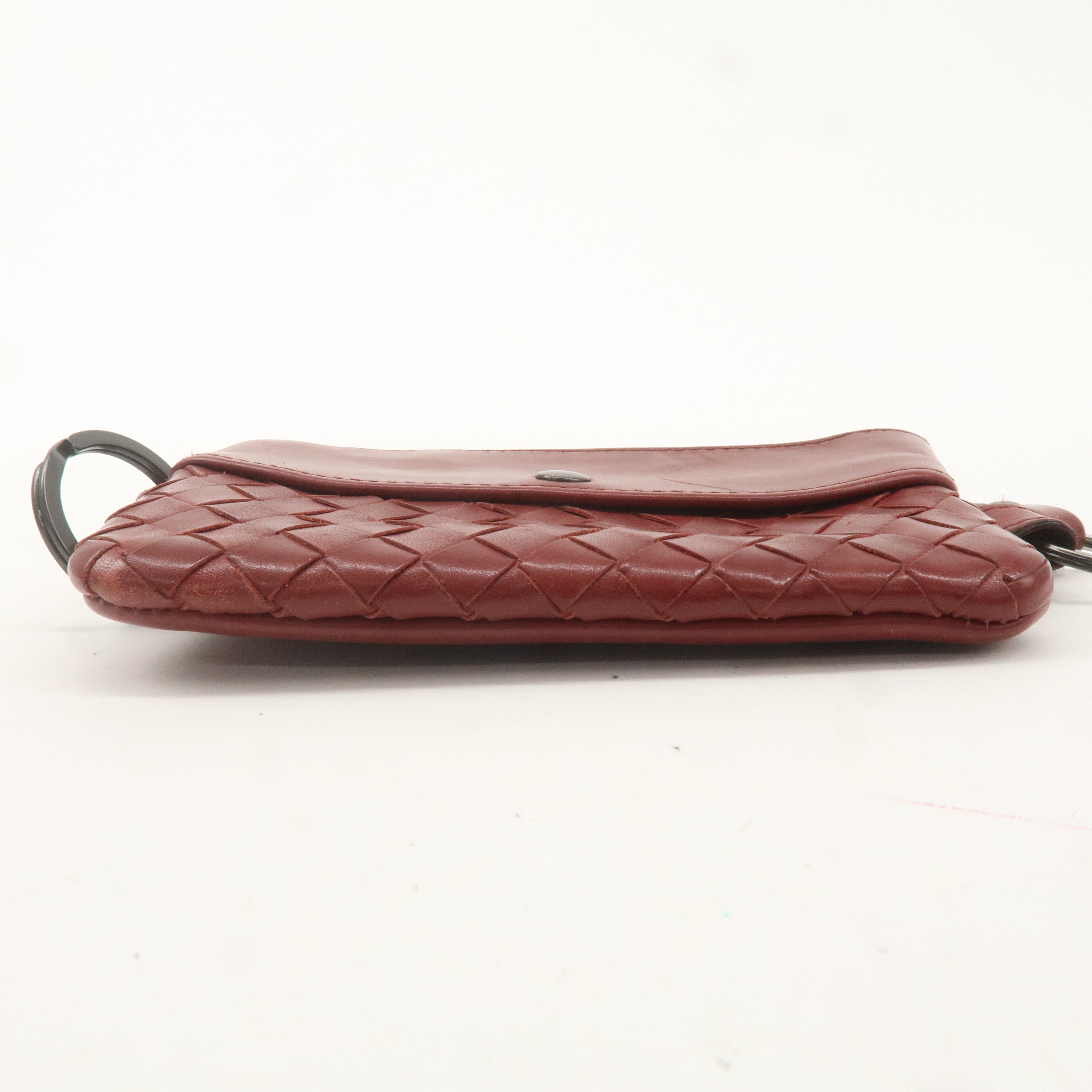 BOTTEGA VENETA Intrecciato Leather Chain Coin Case Pouch Red