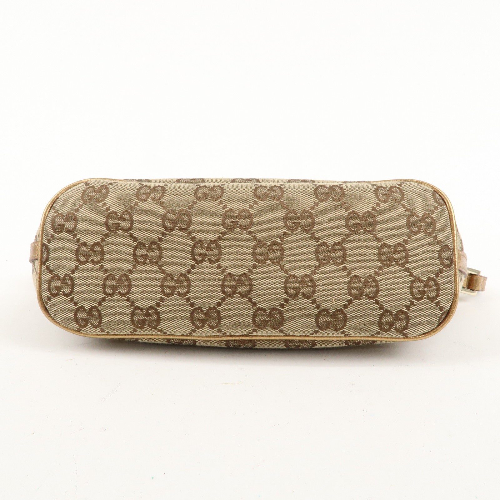 GUCCI Boat Bag GG Canvas Leather Hand Bag Pouch Beige Gold 7198