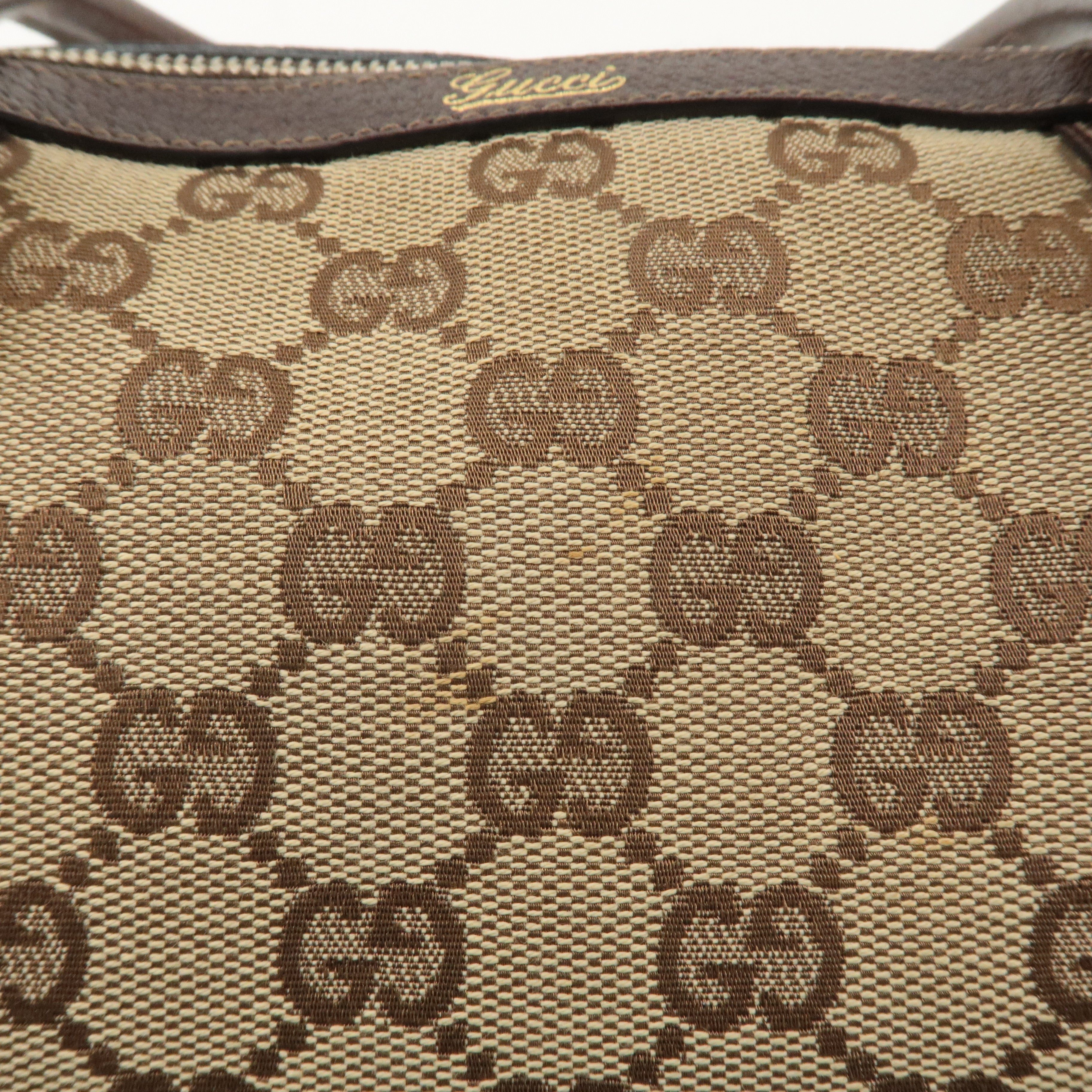 GUCCI Abbey GG Canvas Leather Boston Bag Beige Brown 130942