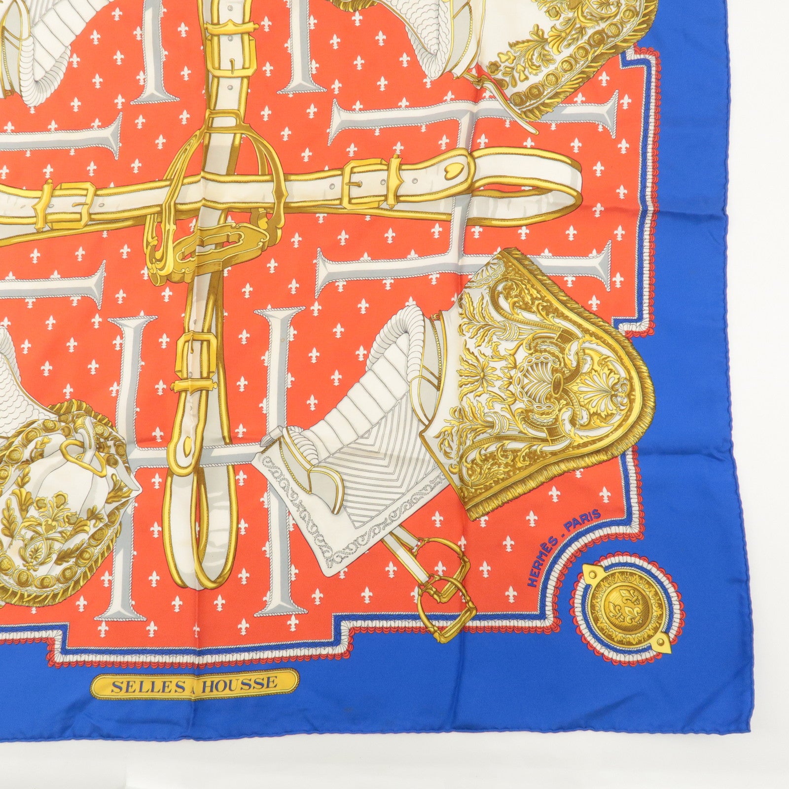 HERMES Carre 90 Silk 100% Scarf Selles A Housse Belt Print