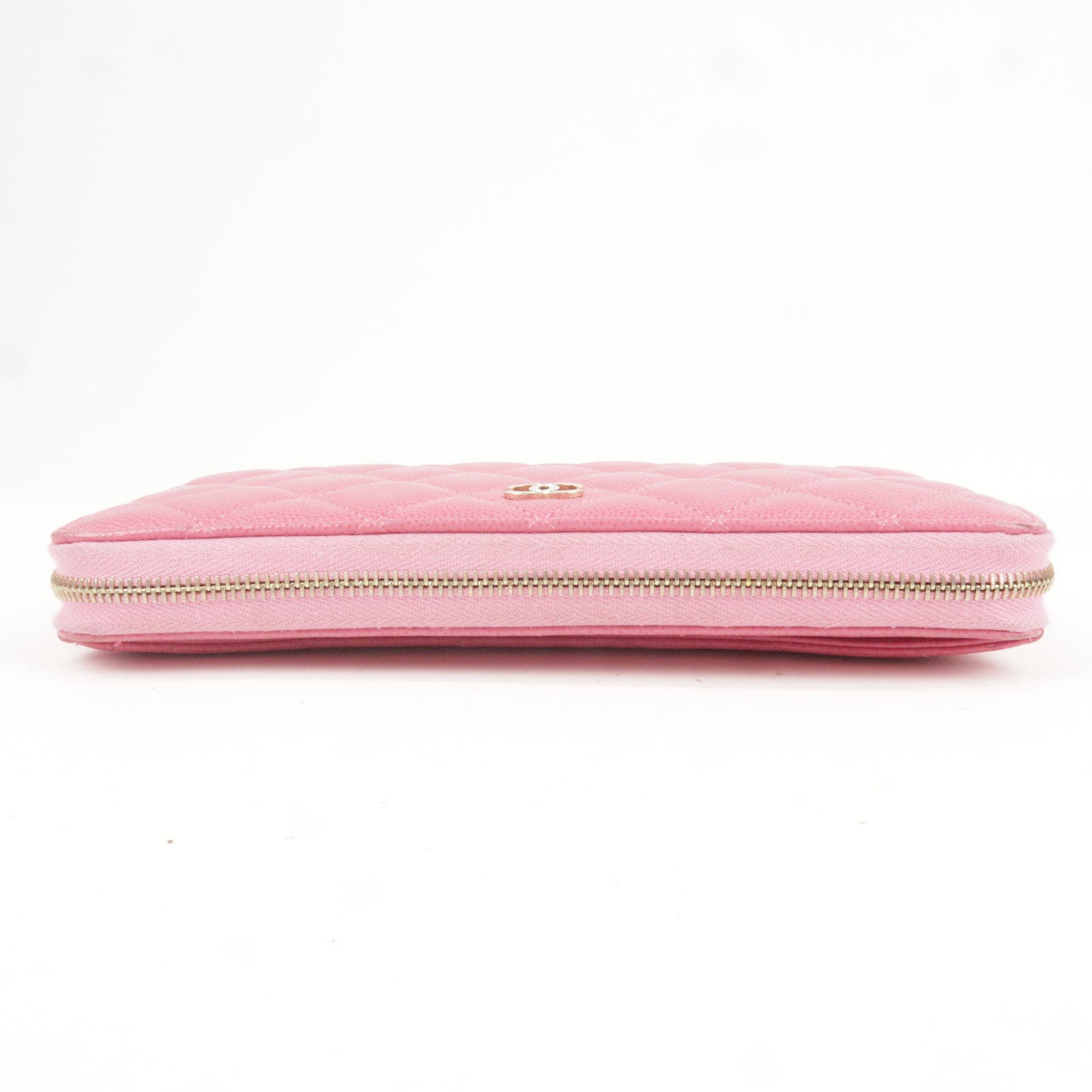 CHANEL Matelasse Caviar Skin Round Zippy Long Wallet Pink AP0242