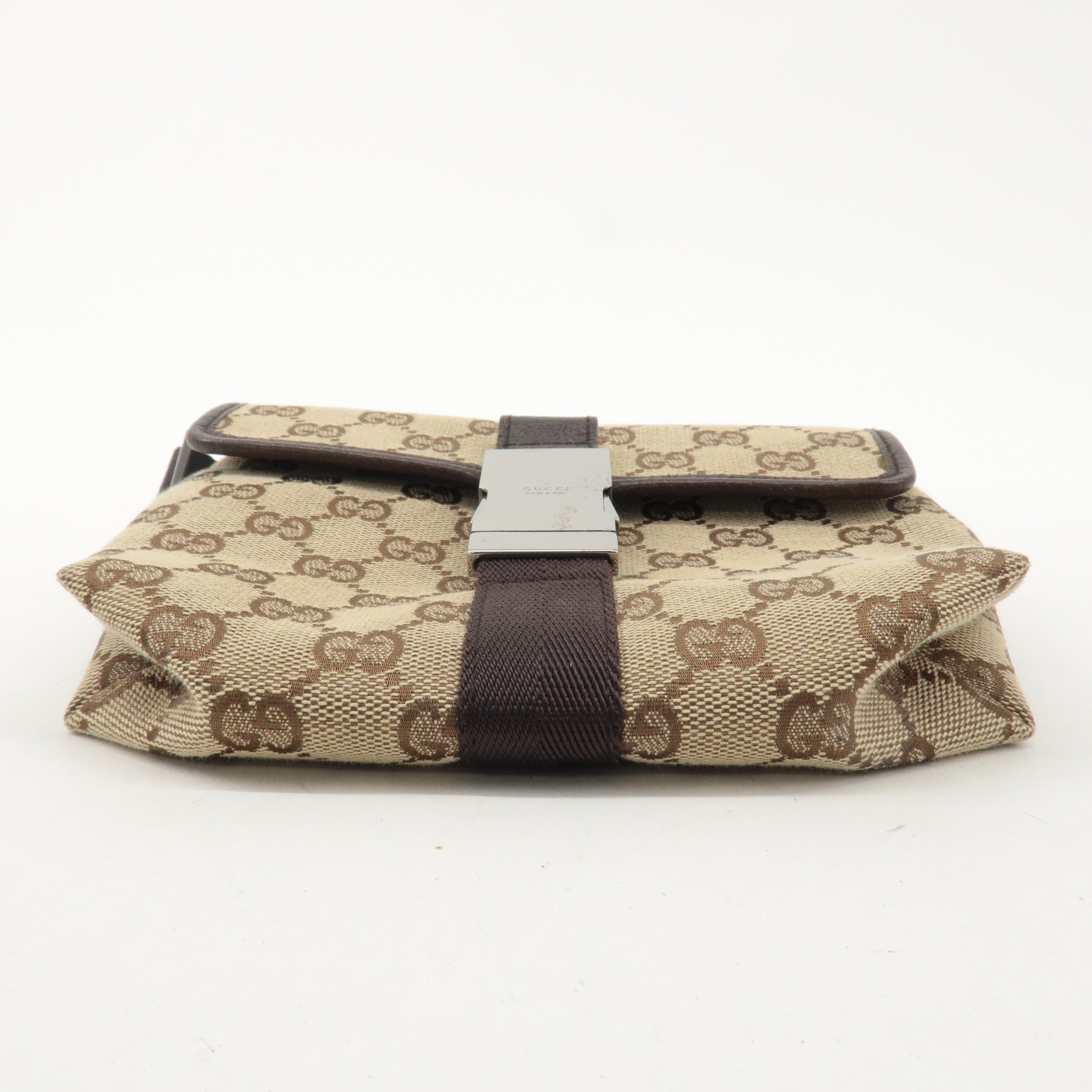 GUCCI GG Canvas Leather Waist Bag Body Bag Beige Brown 121336