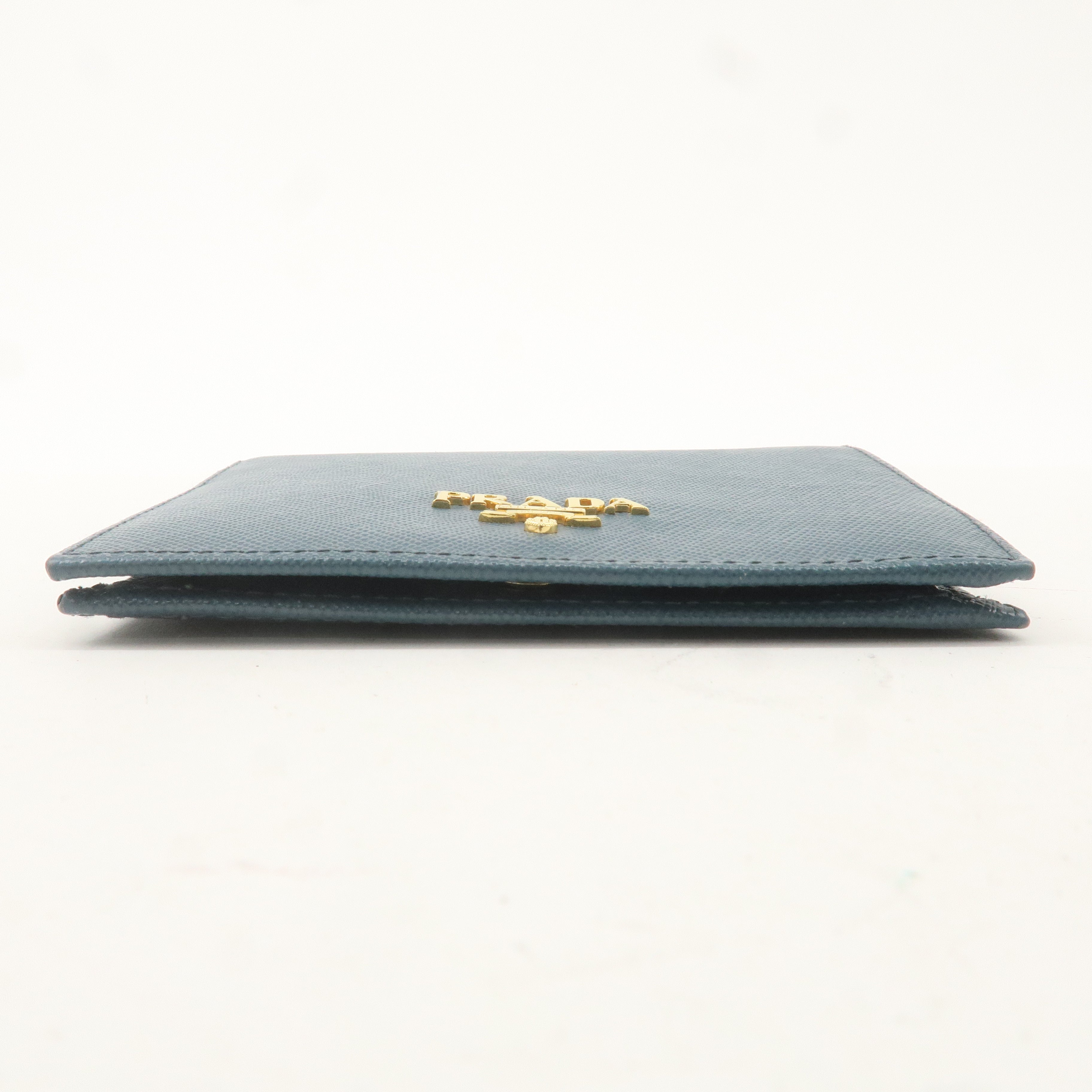 PRADA Logo Safiano Leather Folded Bi-Fold Wallet Blue 1MV204