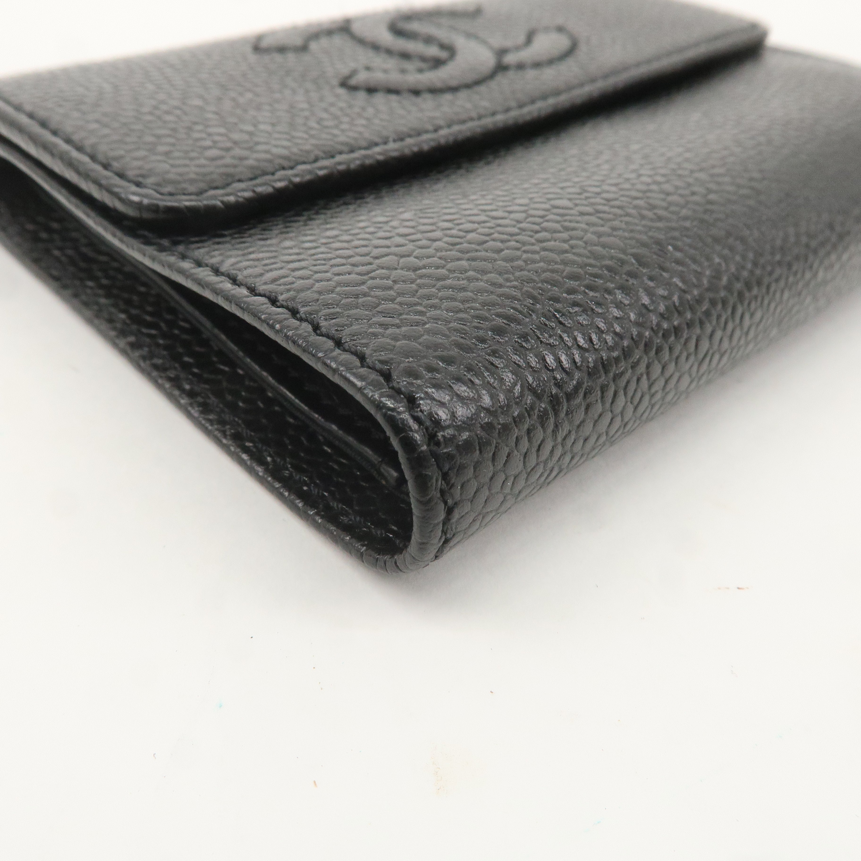 CHANEL Caviar Skin Coco Mark Tri-fold Wallet Black A13226