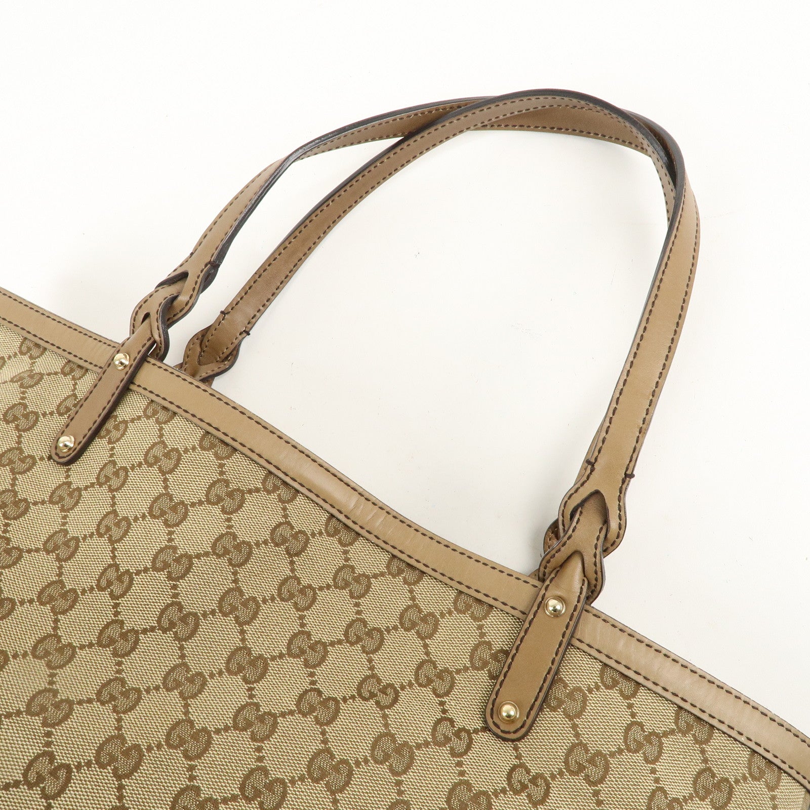 GUCCI GG Canvas Leather Tote Bag Shoulder Bag Beige 247209