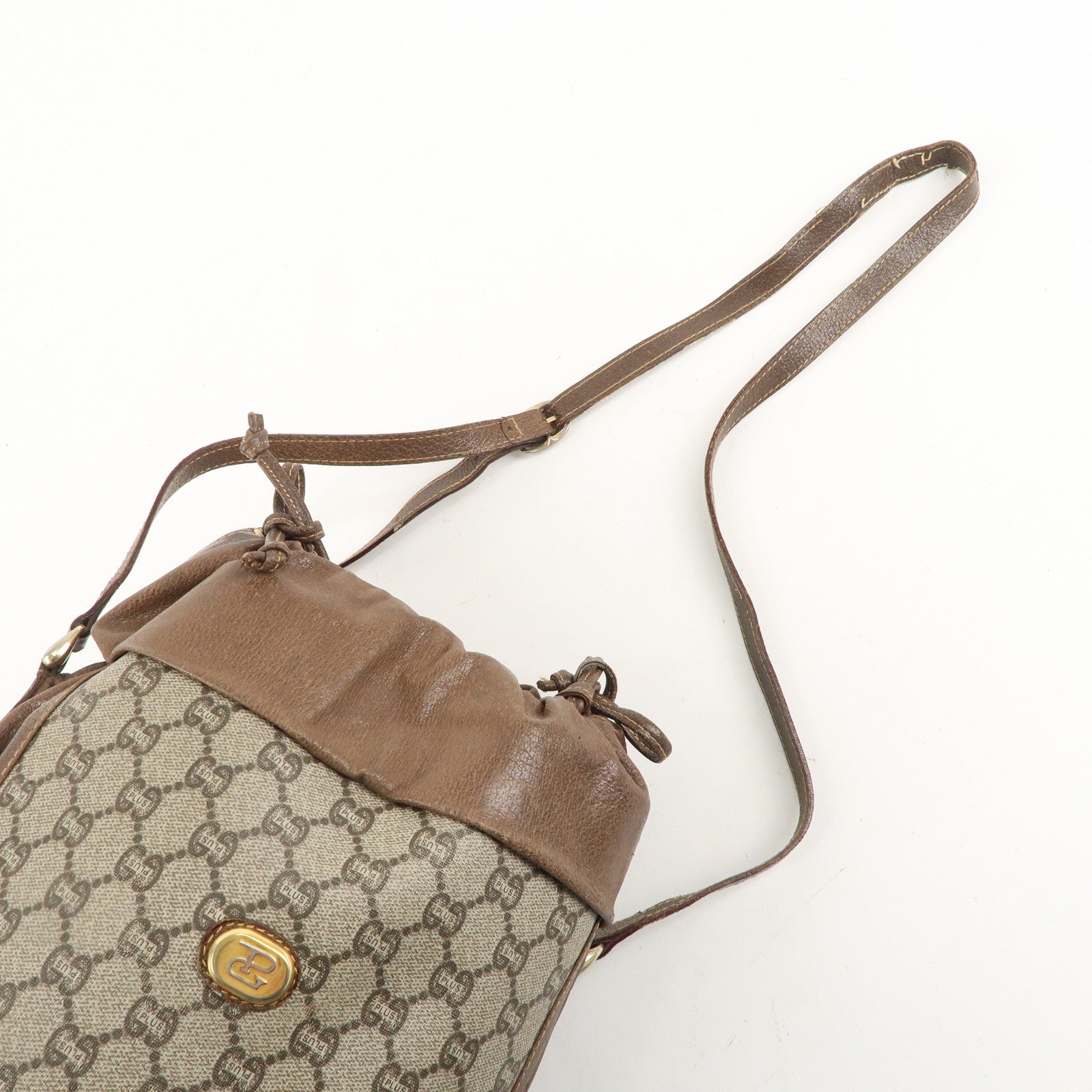 GUCCI Old Gucci GG Plus Leather Shoulder Bag Beige Brown