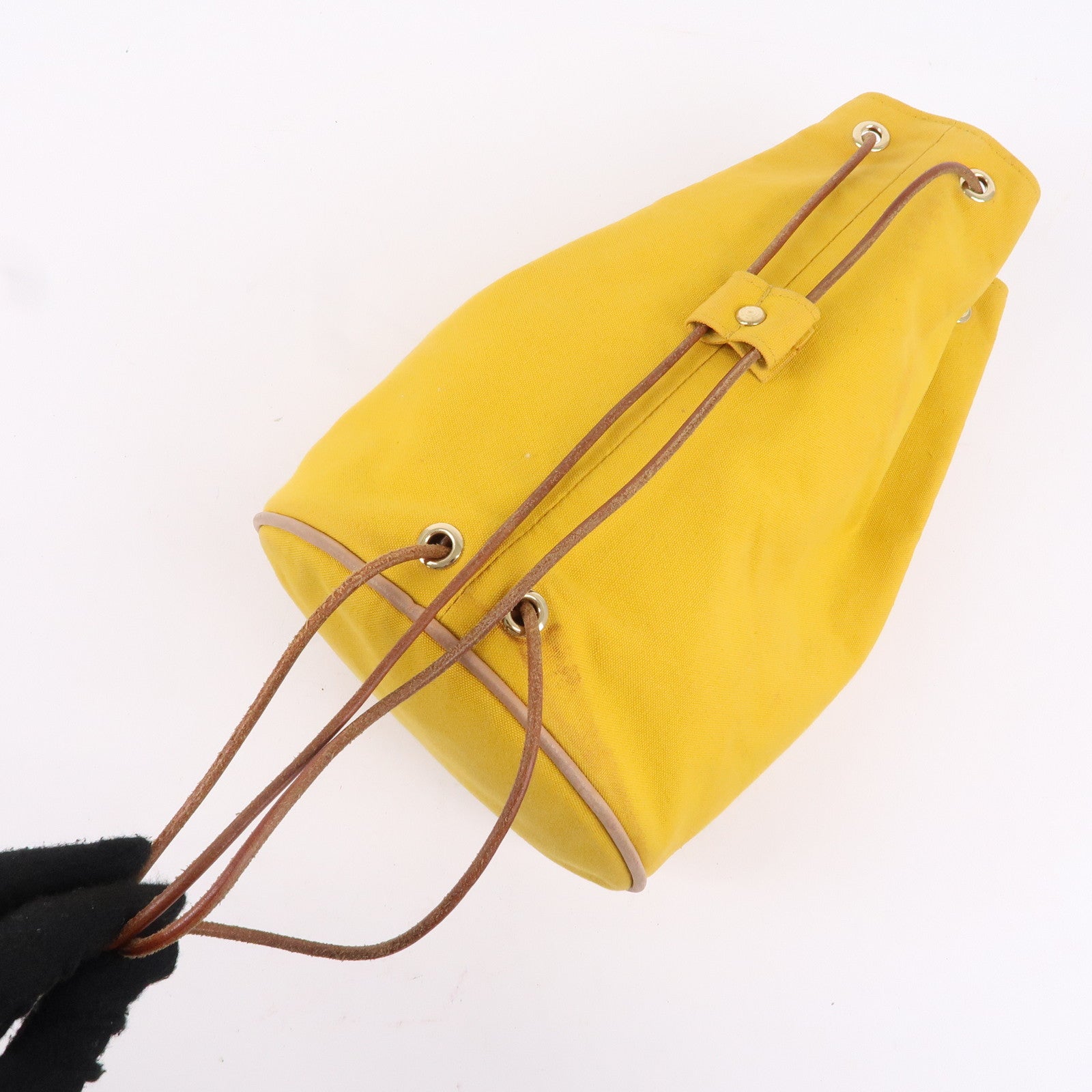 HERMES Canvas Leather Porochon Mimil PM Shoulder Bag Yellow