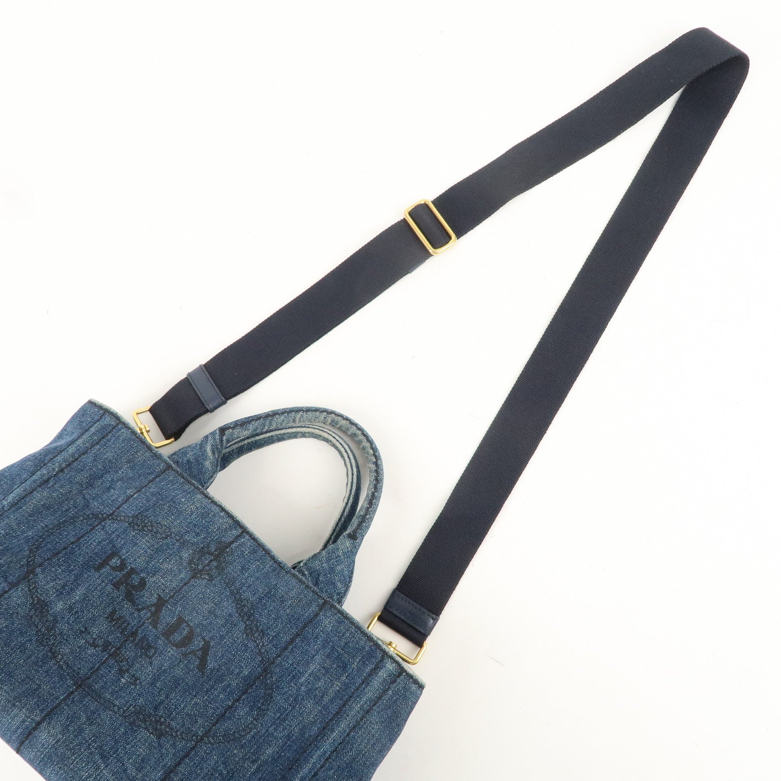 PRADA Logo Canapa Mini Denim 2Way Bag Hand Bag Navy B2439G