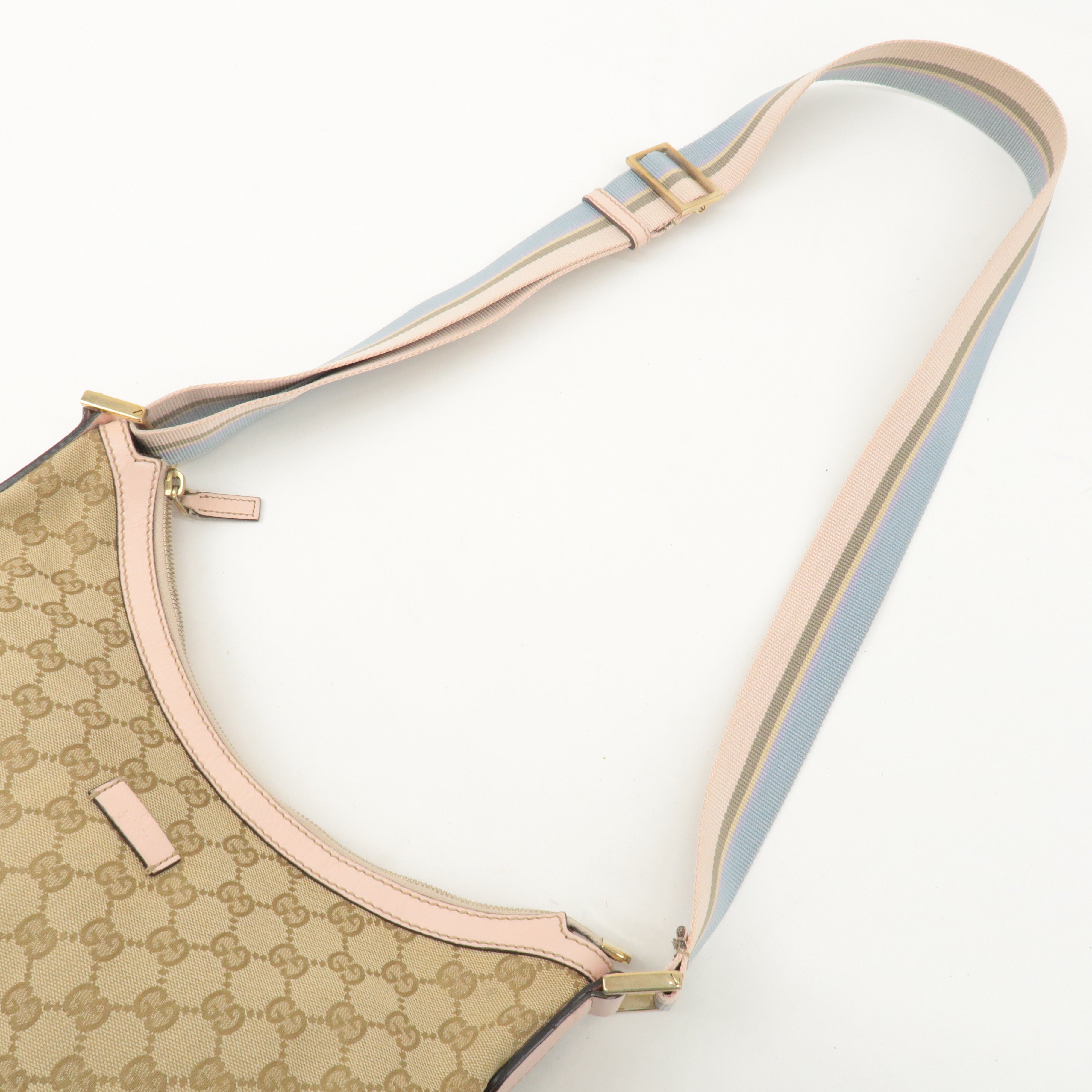 GUCCI GG Canvas Leather Shoulder Bag Beige Pink 181092