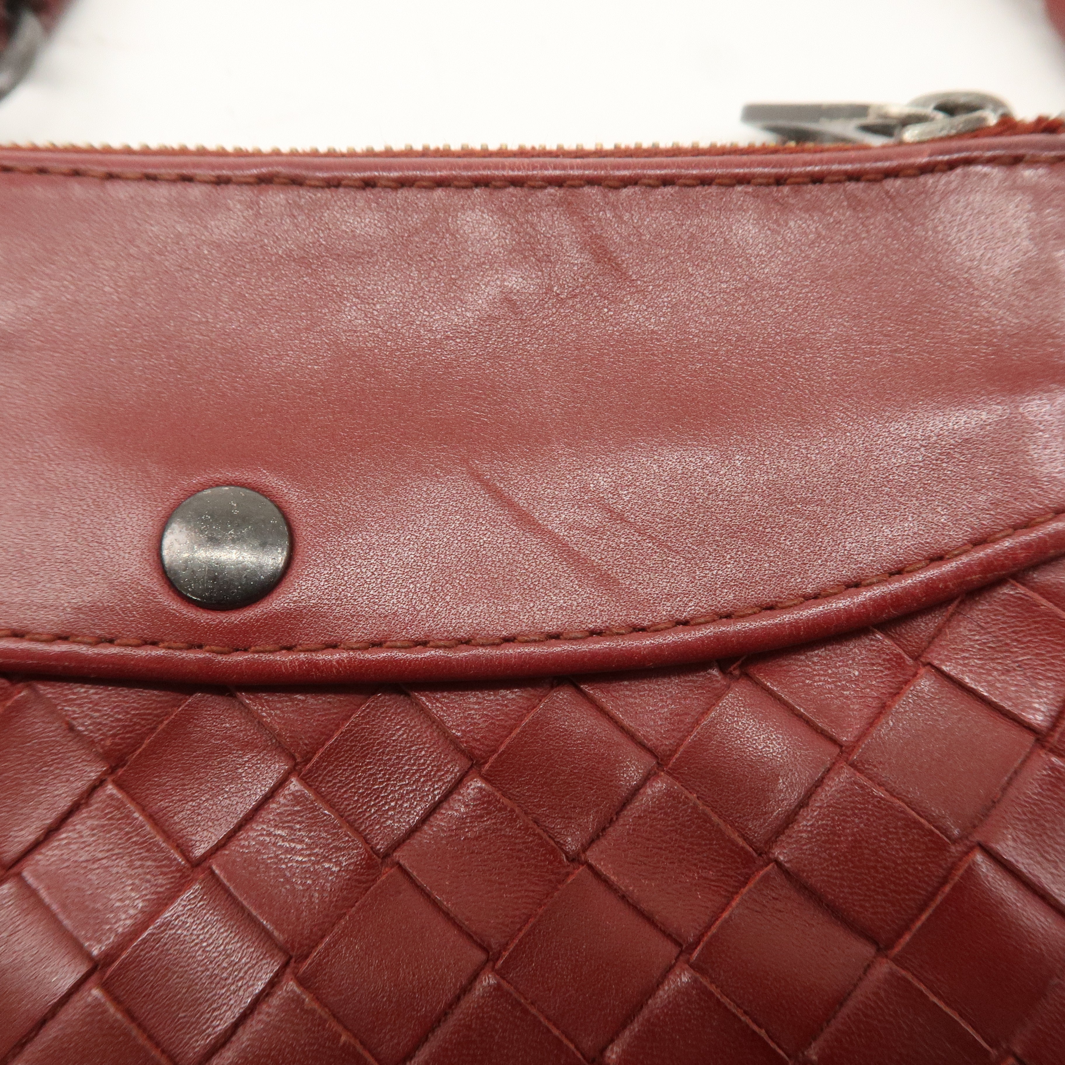 BOTTEGA VENETA Intrecciato Leather Chain Coin Case Pouch Red