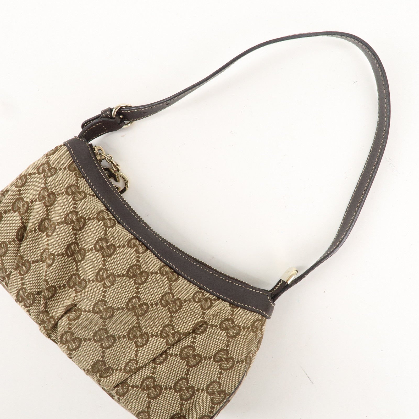 GUCCI Lovely GG Canvas Leather Hand Bag Beige Brown 245938