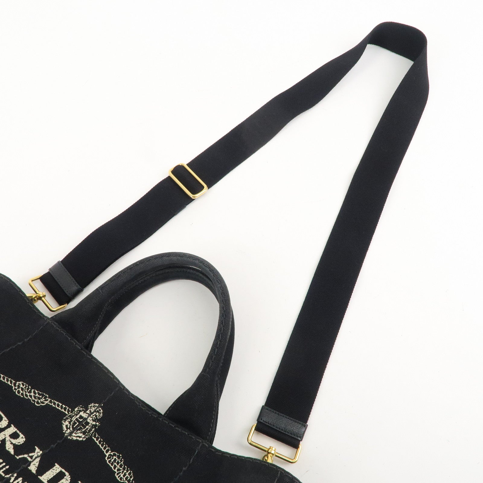 PRADA Logo Canapa Canvas 2way Hand Bag Black 1BG642