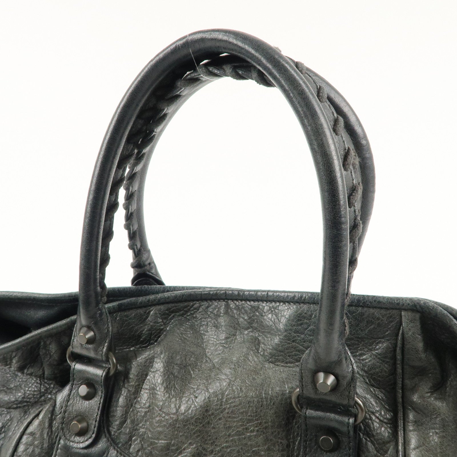 BALENCIAGA Leather The Sunday Tote Hand Bag Dark Gray 228750