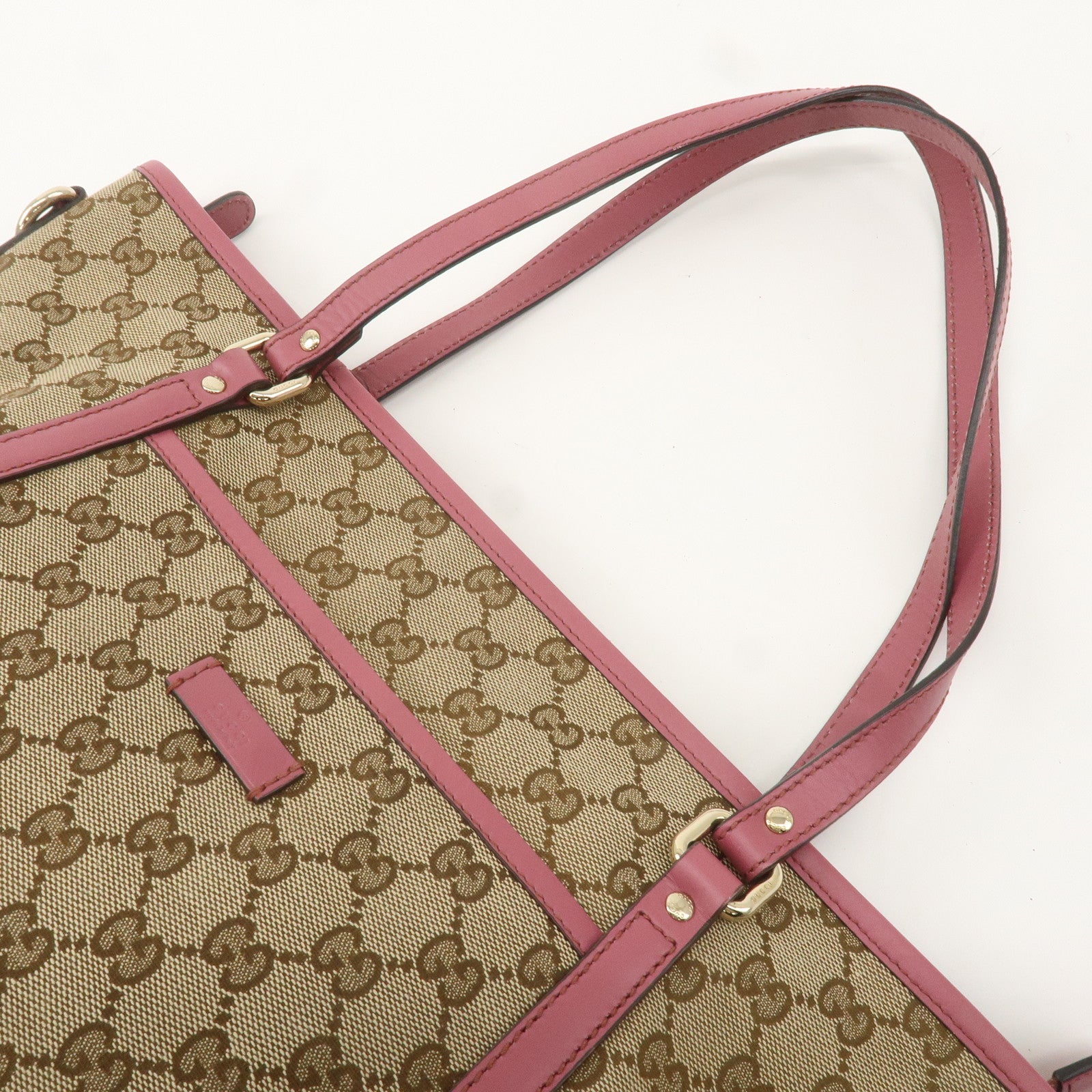 GUCCI GG Canvas Leather Tote Bag Hand Bag Beige Pink 388929