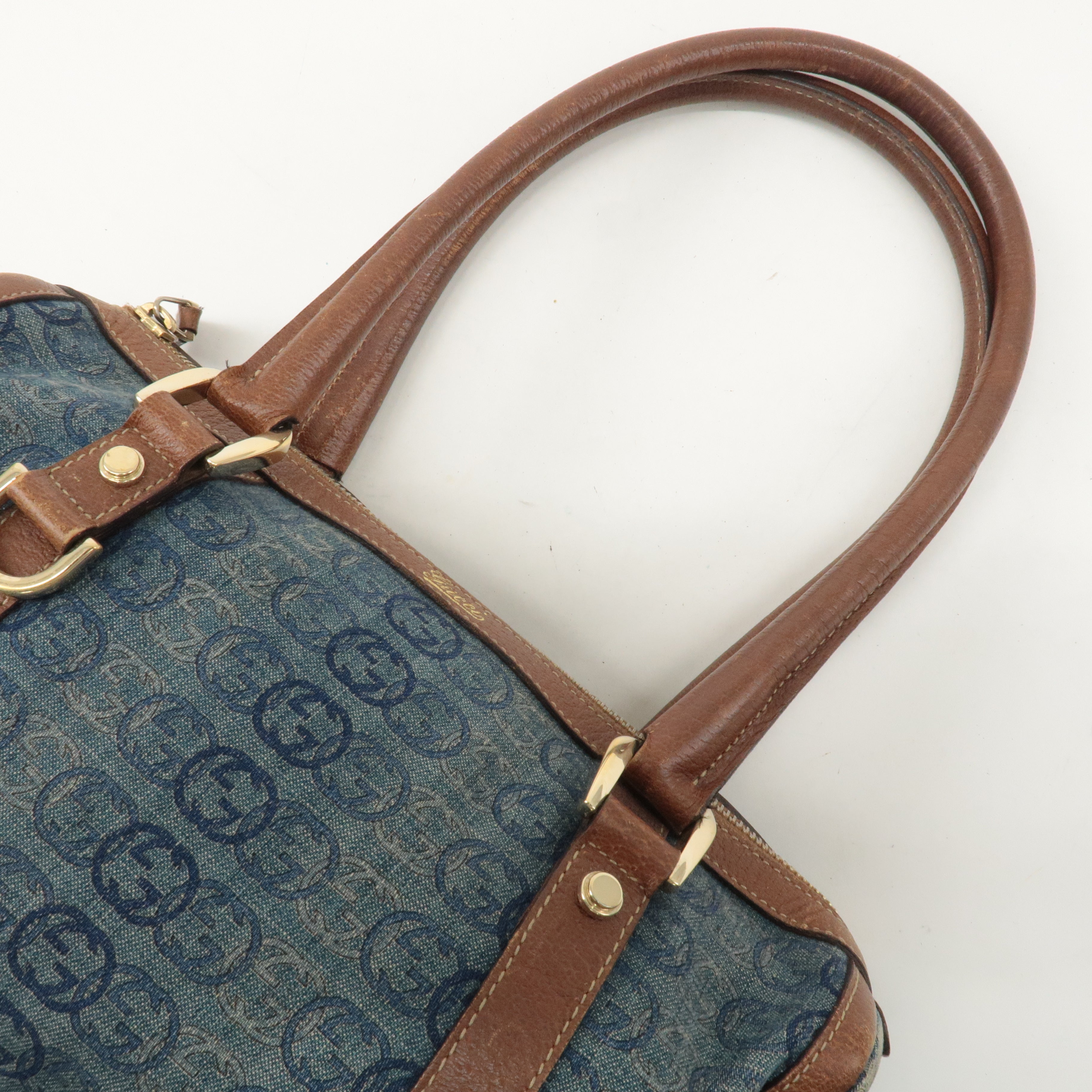 GUCCI Abbey GG Denim Leather Hand Bag Denim Brown 130943