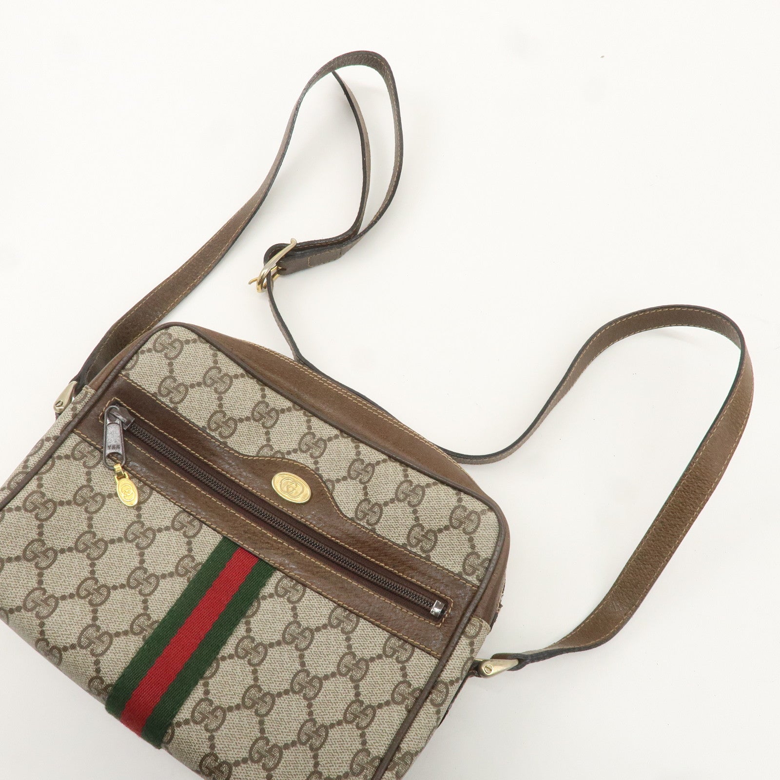 GUCCI Old Gucci Sherry GG Plus Leather Shoulder Bag Beige 010.378