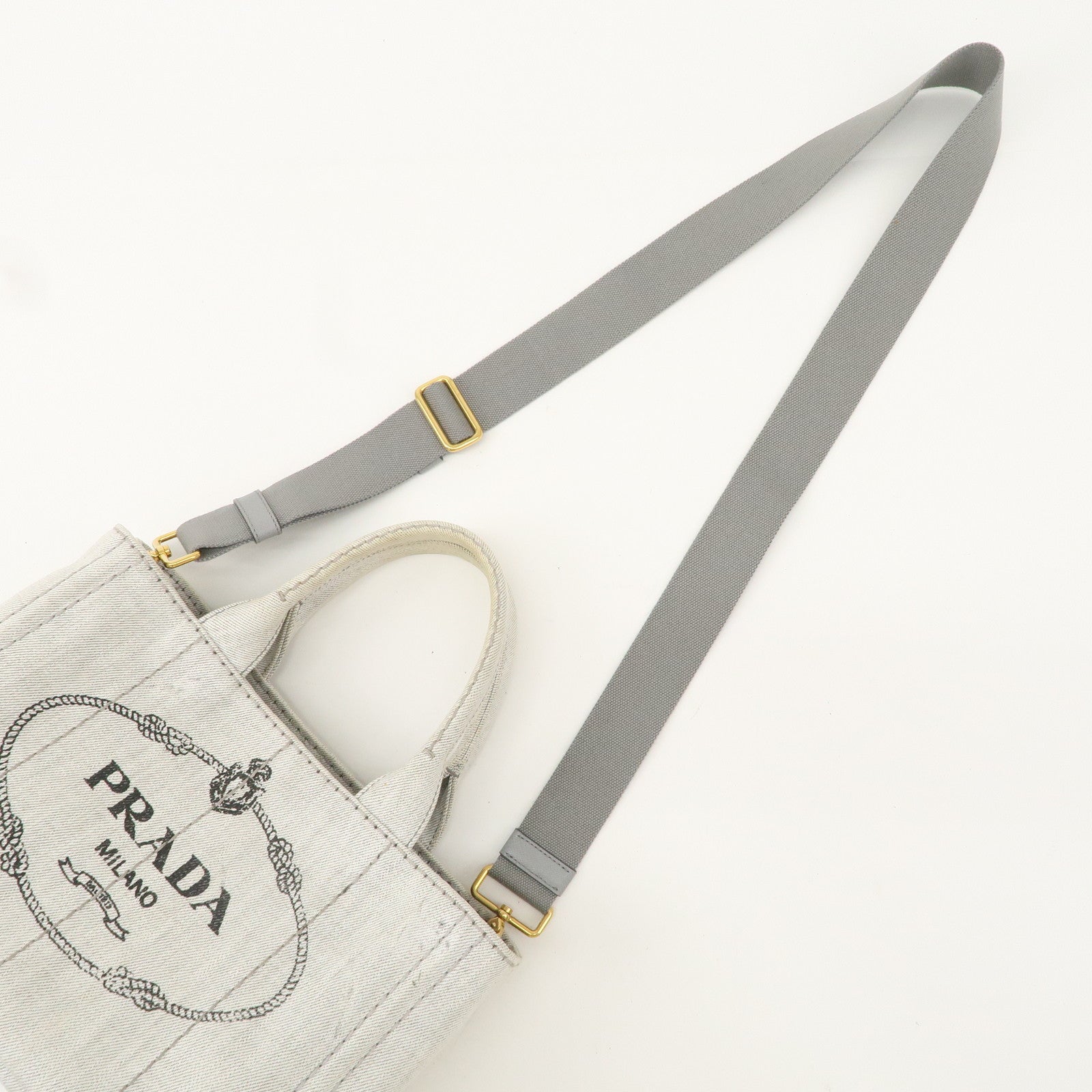 PRADA Logo Canapa Mini Canvas 2Way Tote Bag Hand Bag Gray