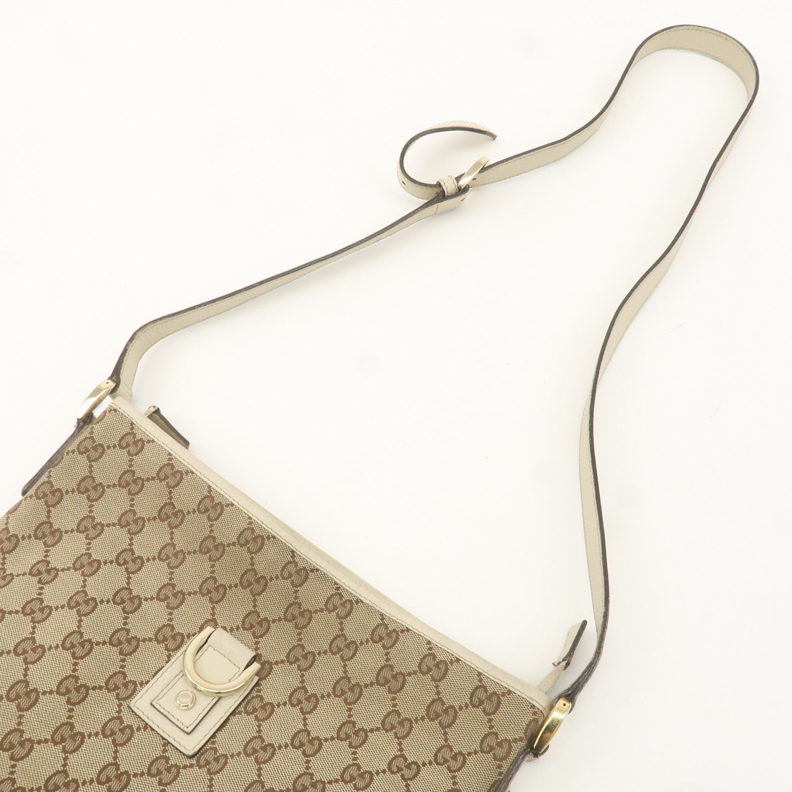 GUCCI Abbey GG Canvas Leather Shoulder Bag Beige Ivory 131326