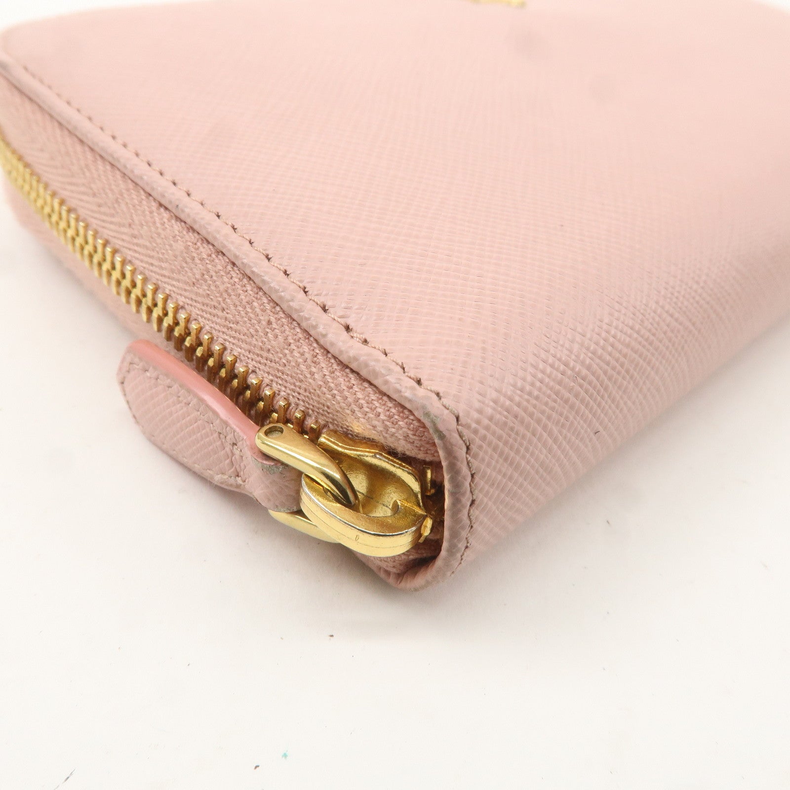 PRADA Logo Leather Round Zipper Long Wallet Pink 1ML506