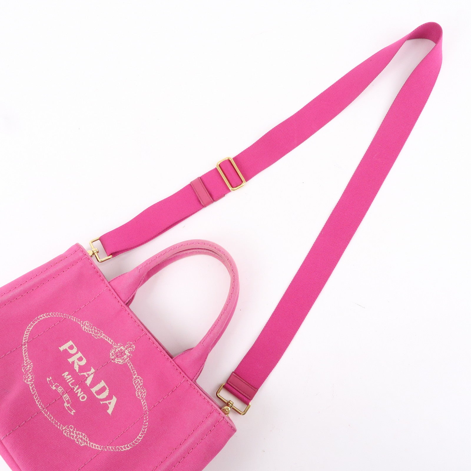 PRADA Logo Canapa Mini Canvas 2Way Bag Tote Bag Pink 1BG439