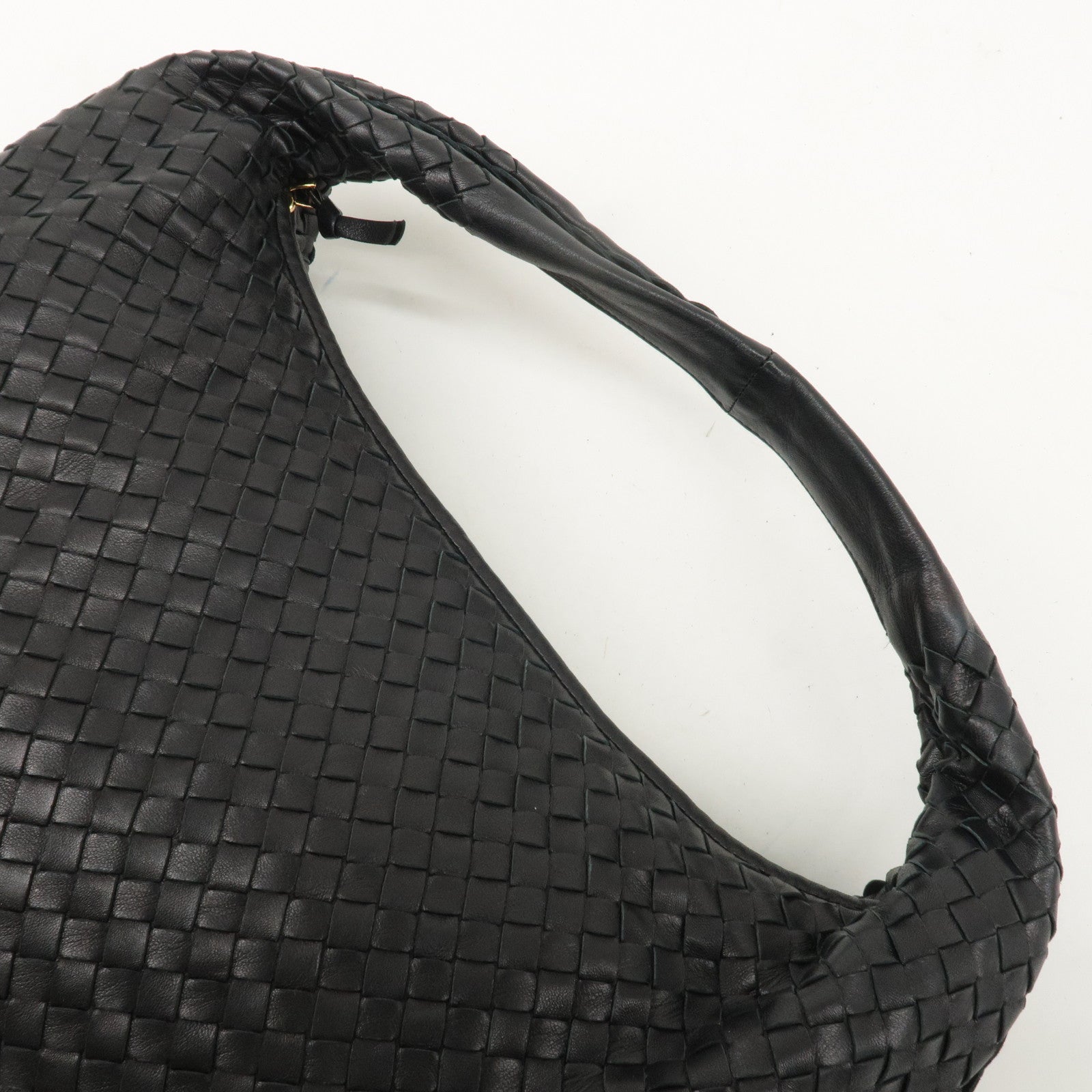 BOTTEGA VENETA Hobo Intrecciato Leather Shoulder Bag Black 115654