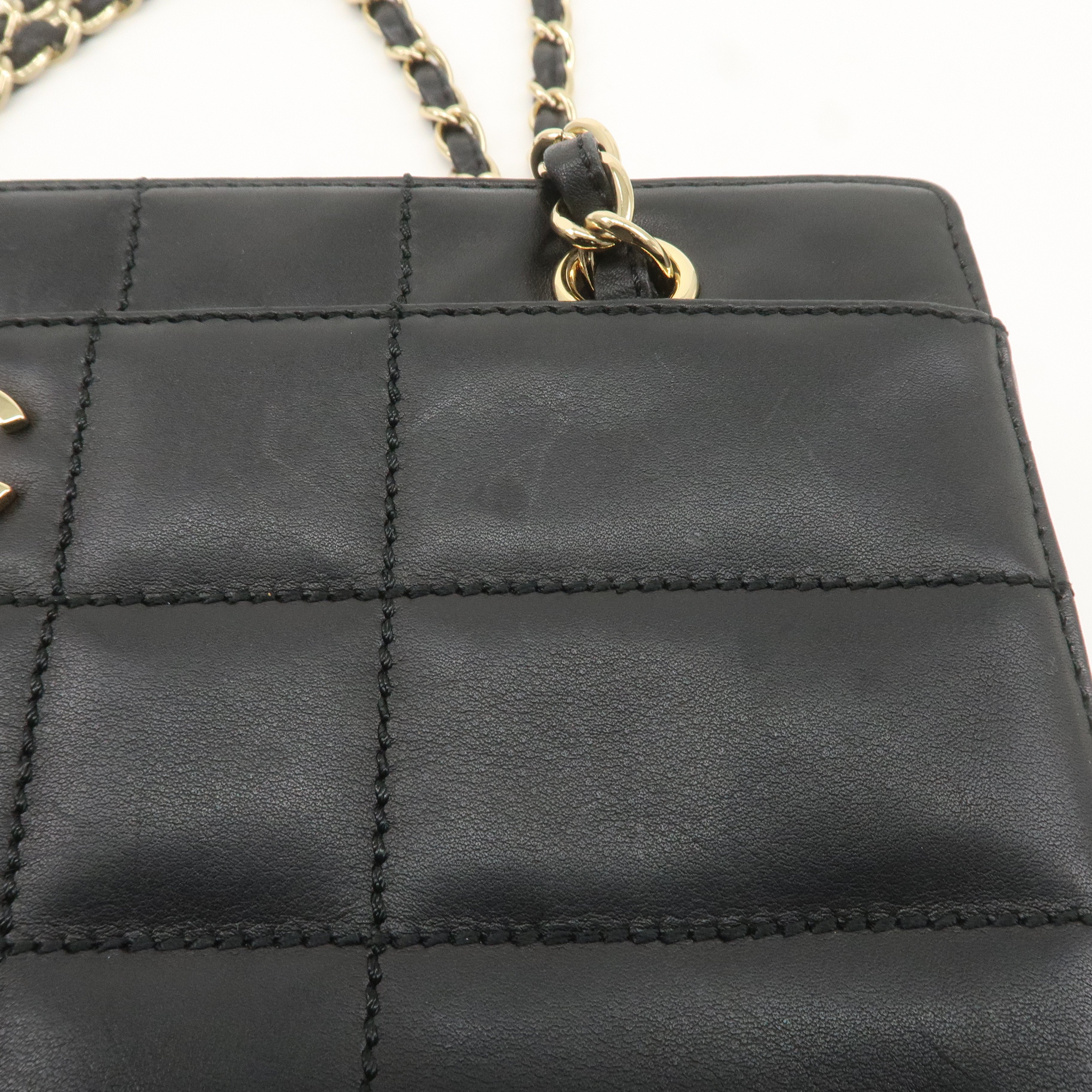 CHANEL Chocolate Bar Lamb Skin Chain Shoulder Bag Black