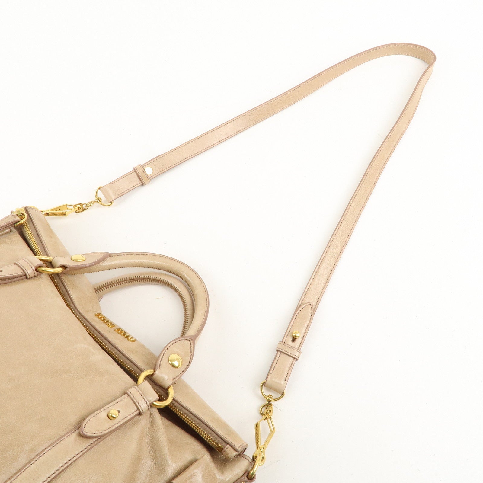 MIU MIU Leather 2Way Bag Hand Bag Shoulder Bag Beige