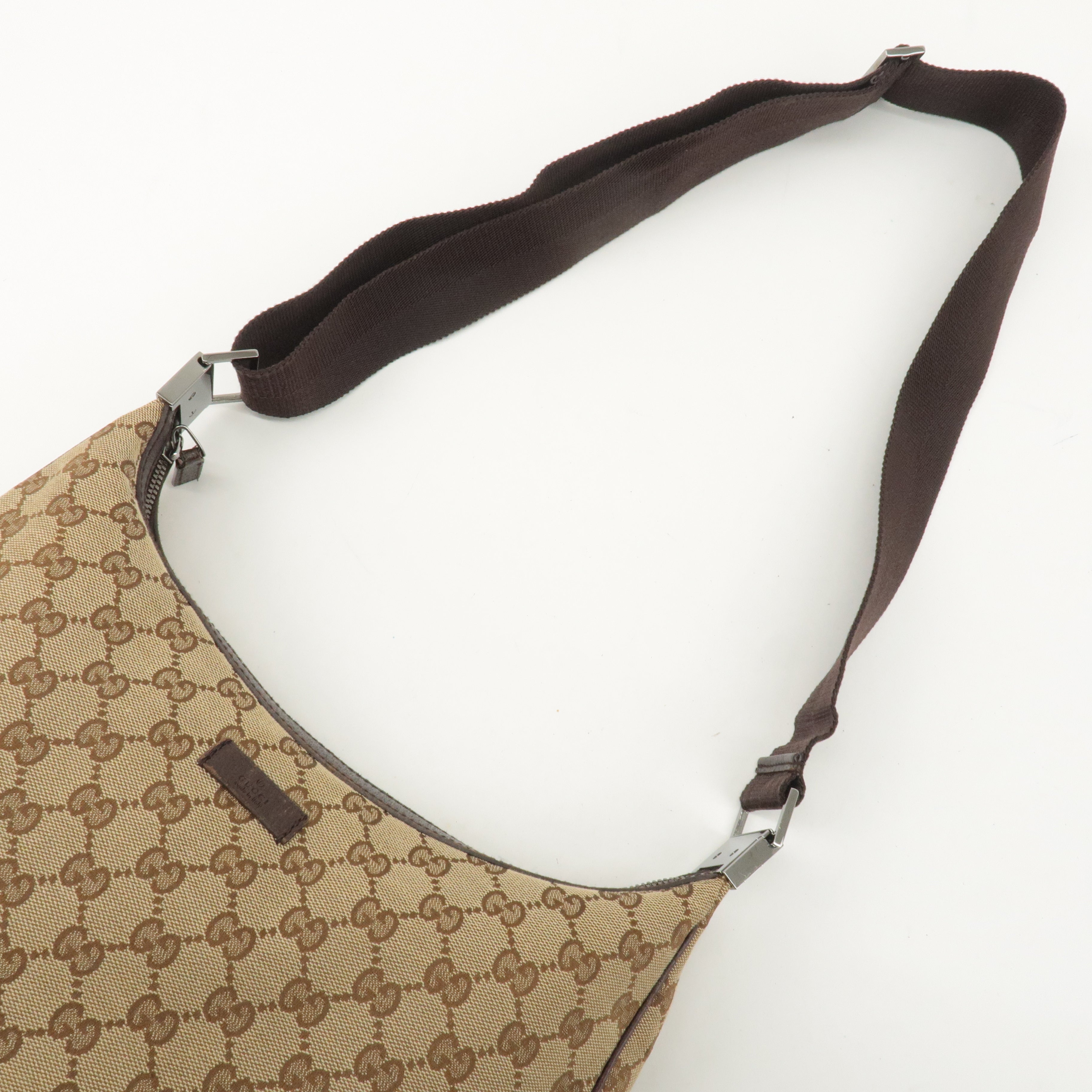 GUCCI GG Canvas Leather Shoulder Bag Beige Brown 122790