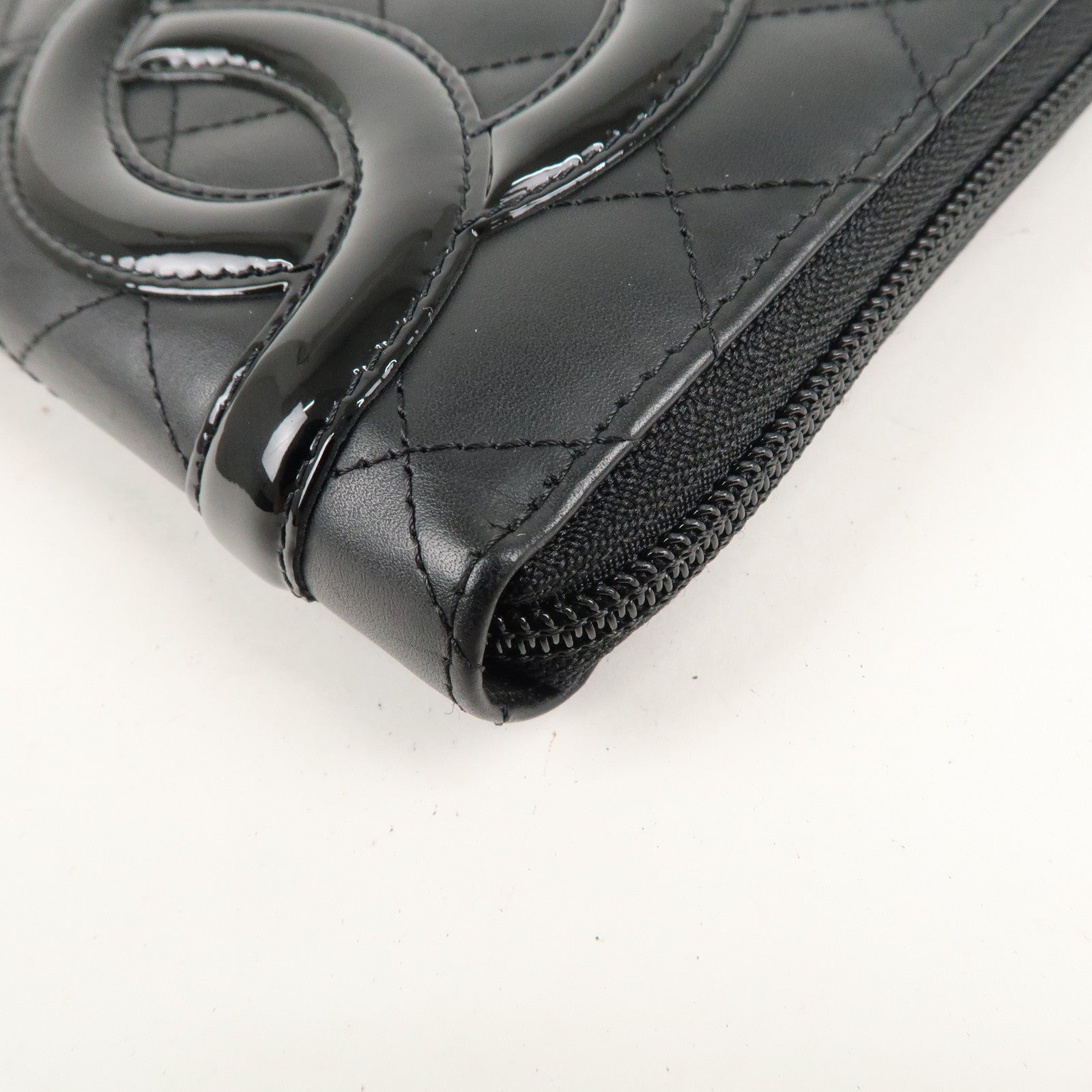 CHANEL Cambon Line Leather Round Zippy Long Wallet Black A26710