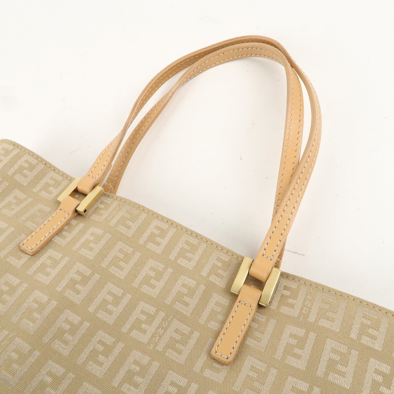 FENDI Zucchino Canvas Leather Hand Bag Tote Bag Beige 8BH072