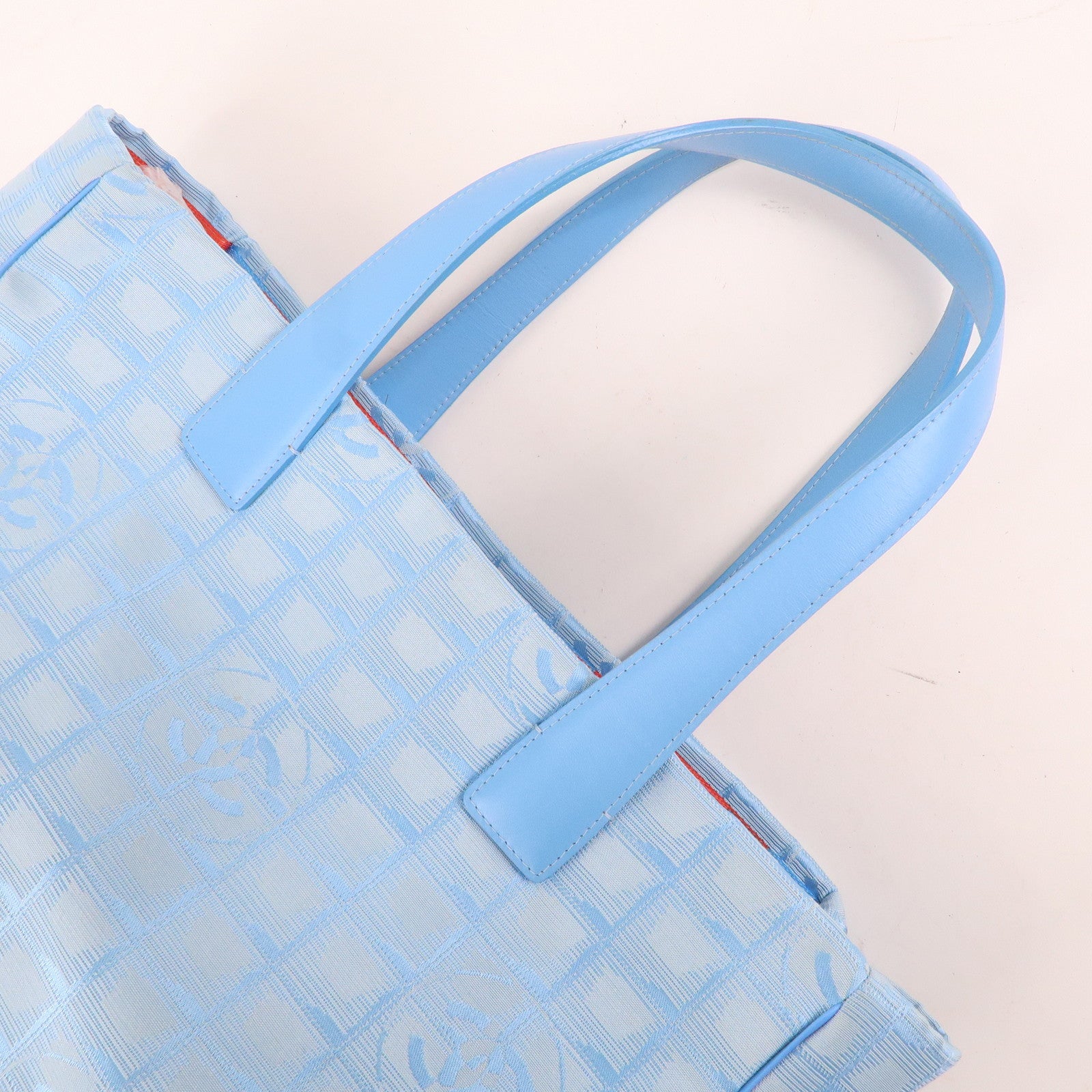 CHANEL New Travel Line MM Nylon Jacquard Leather Tote Light Blue