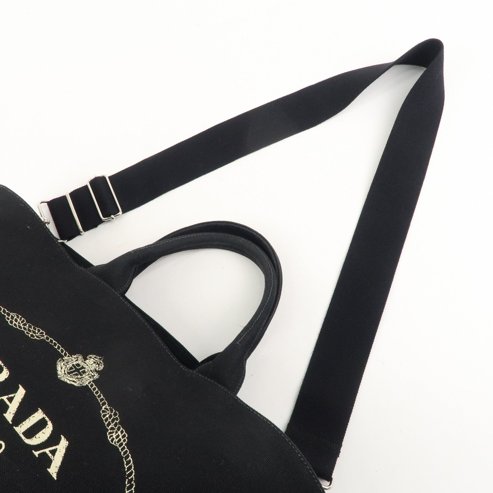 PRADA Logo Canapa Canvas Leather 2Way Bag Tote Bag Black 1BG163