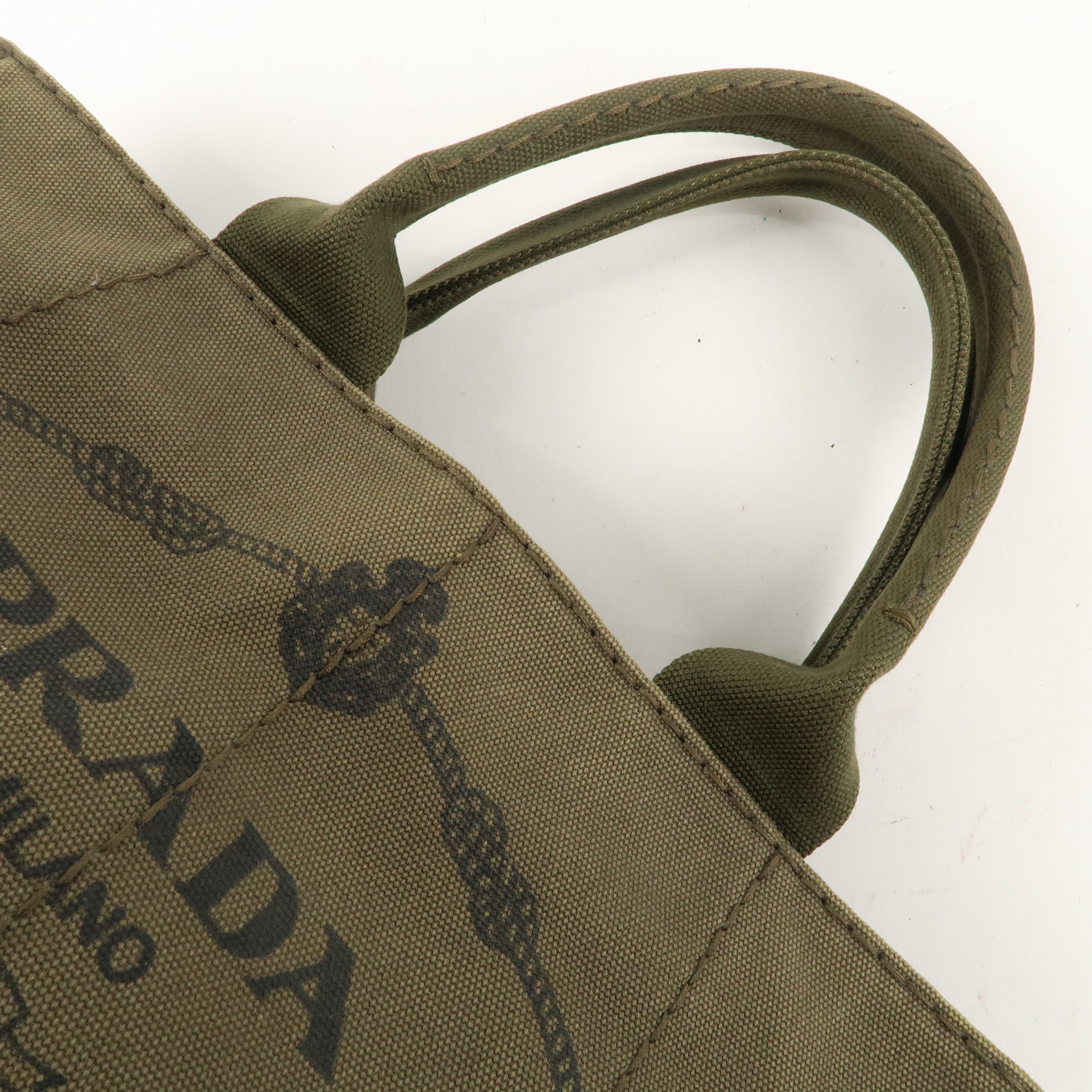 PRADA Logo Canapa Canvas 2way Tote Bag Hand Bag Khaki BN2642