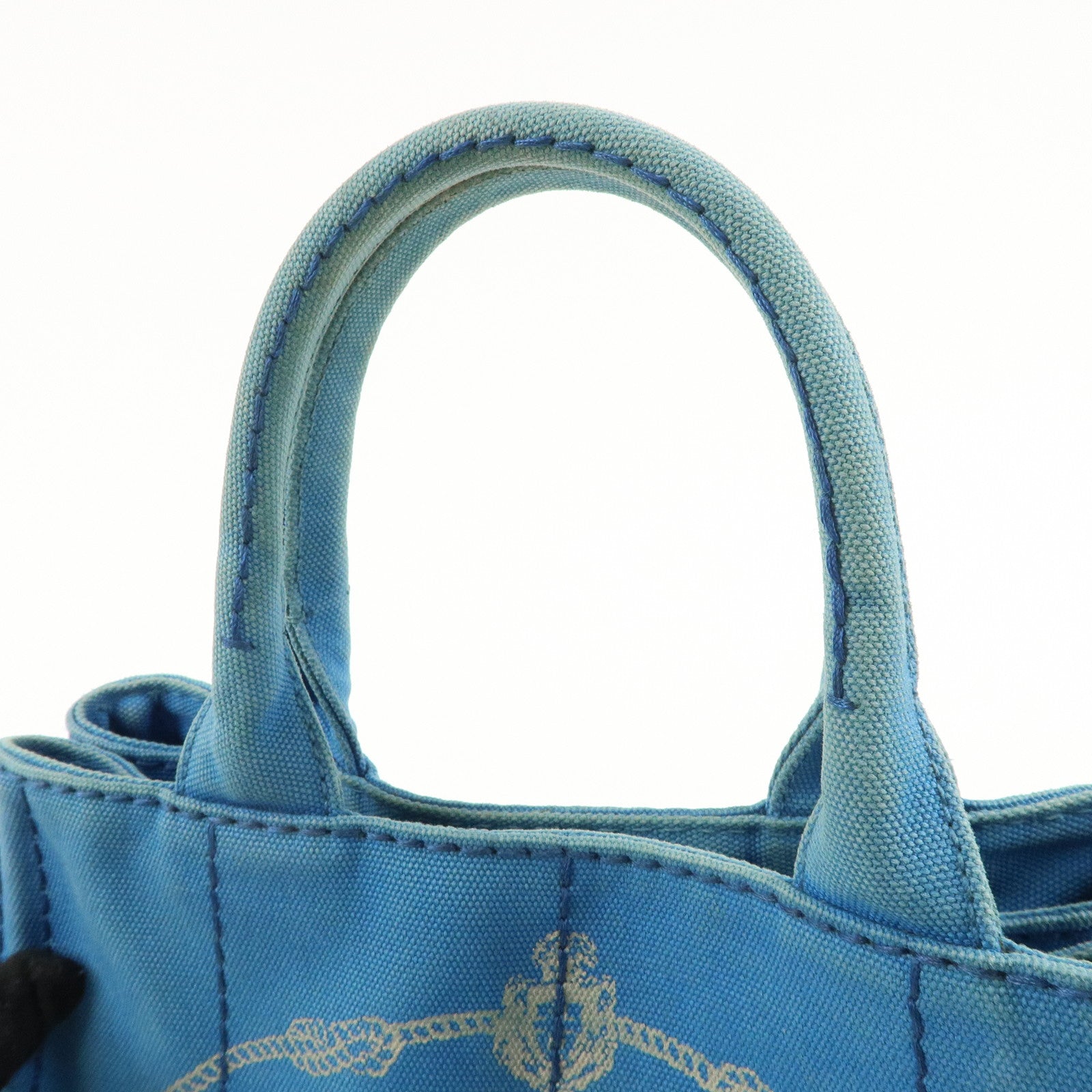 PRADA Logo Canapa Mini Canvas Tote Bag Hand Bag Blue