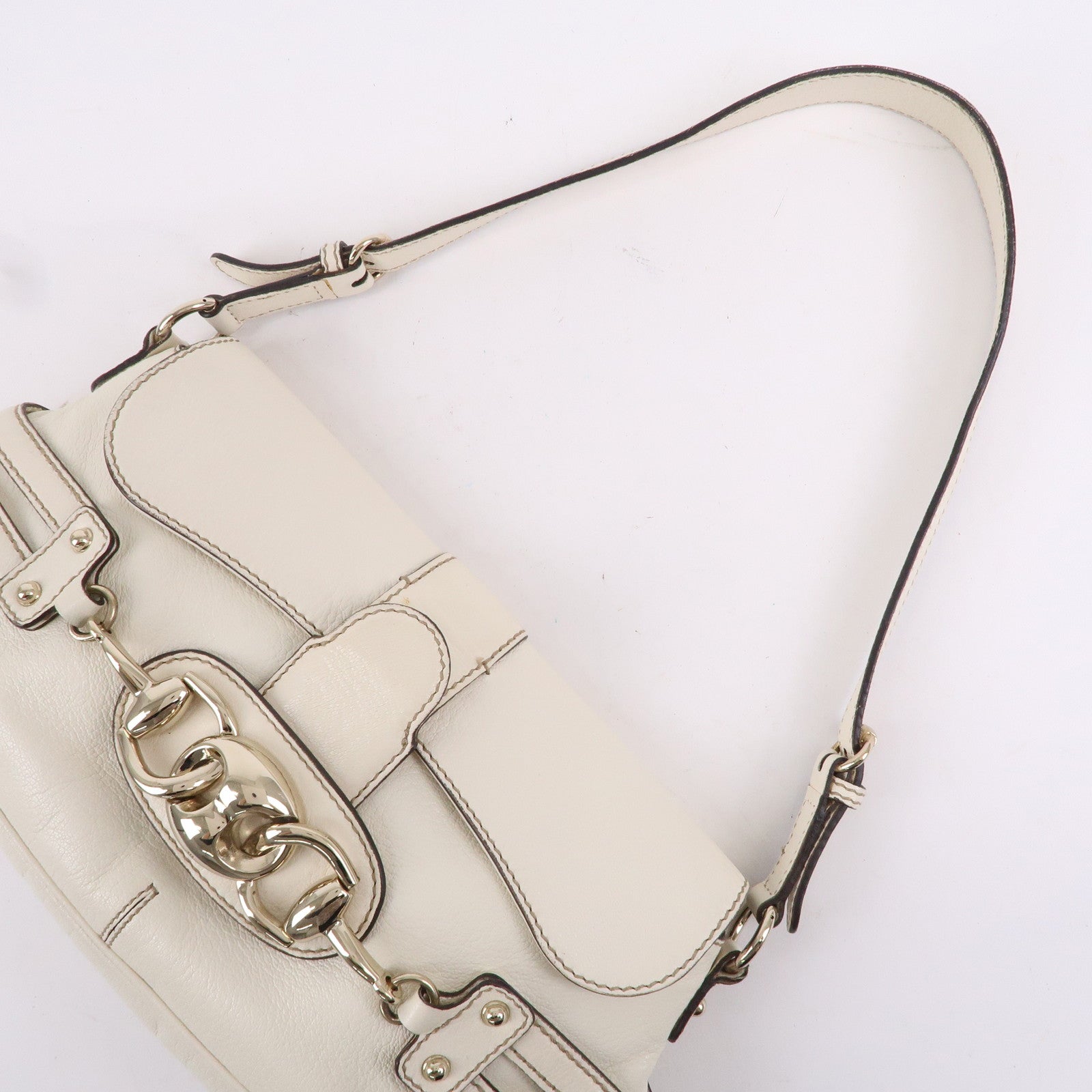 GUCCI Horsebit GG Leather Shoulder Bag Hand Bag White 159402