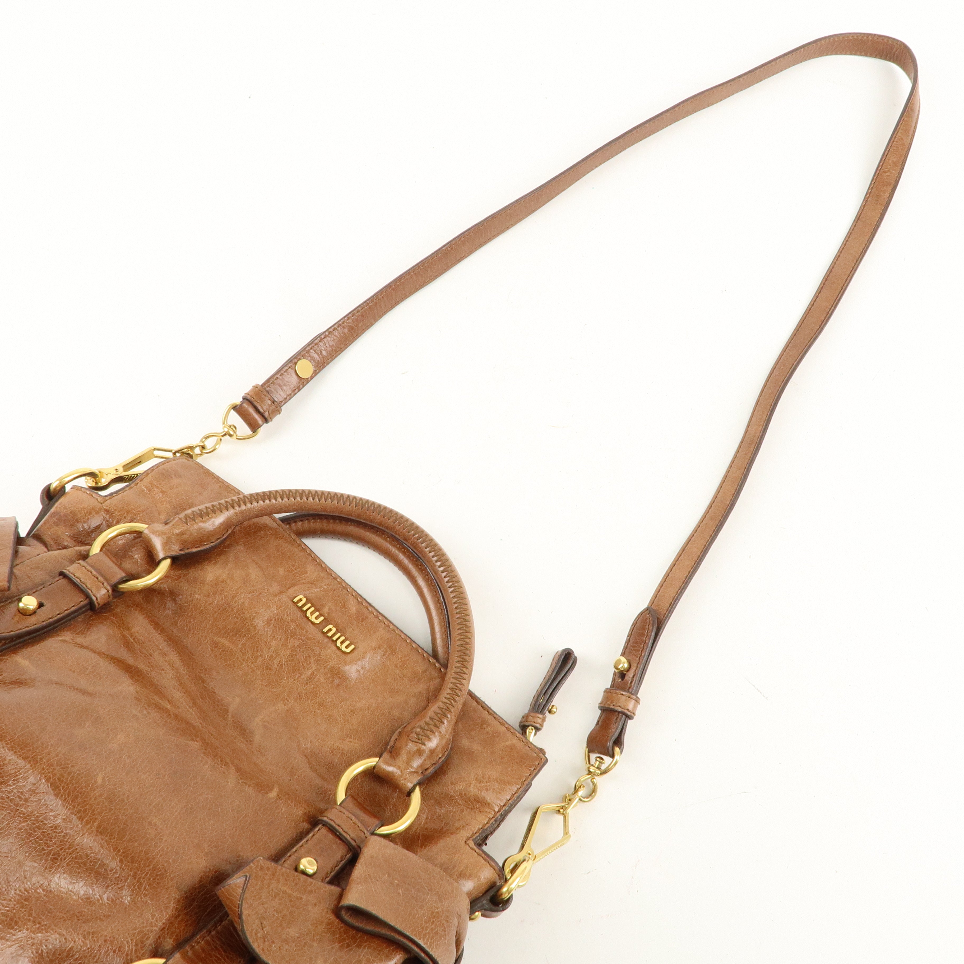 MIU MIU Leather 2Way Bag Hand Bag Shoulder Bag Brown