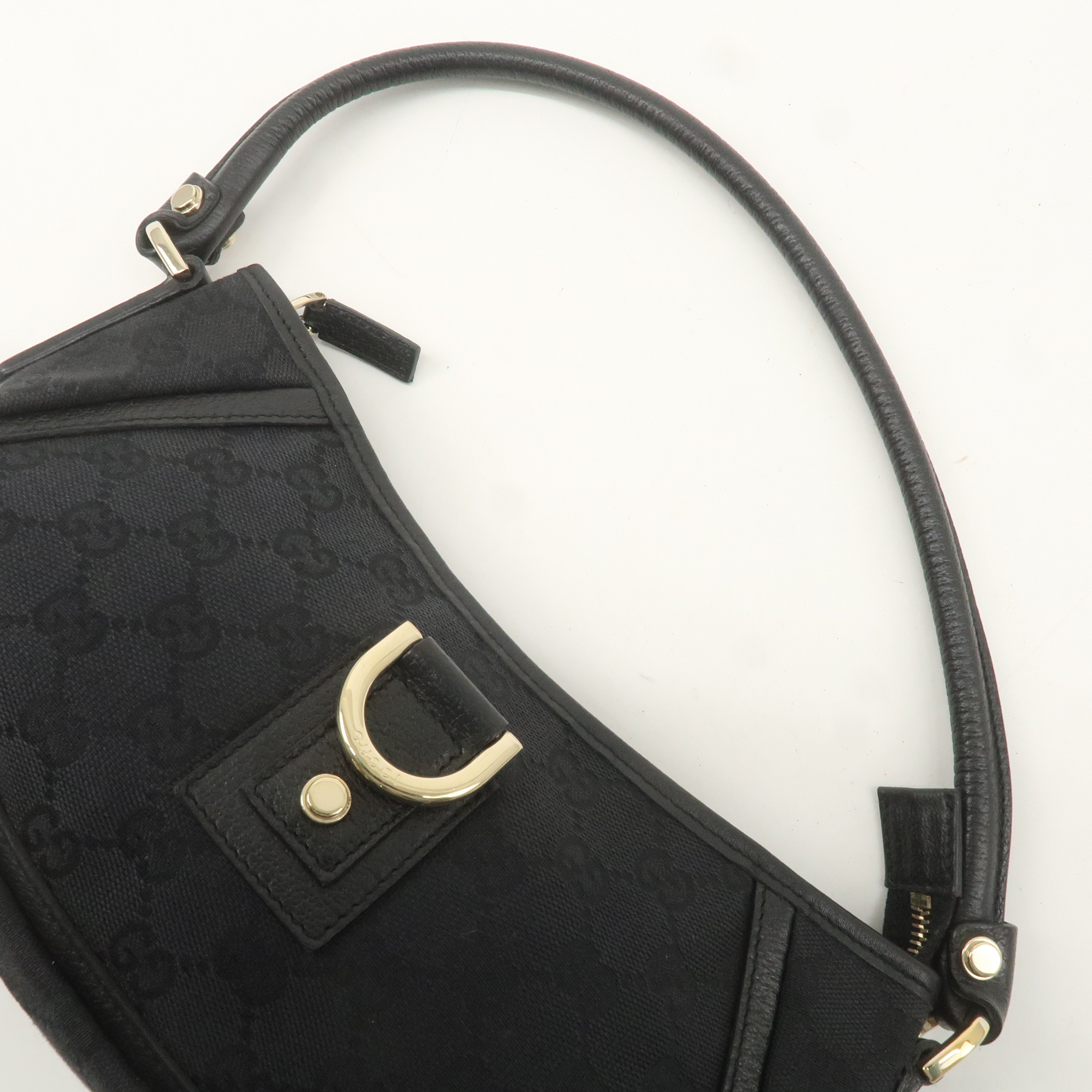 GUCCI Abbey GG Canvas Leather Pouch Shoulder Bag Black 130939