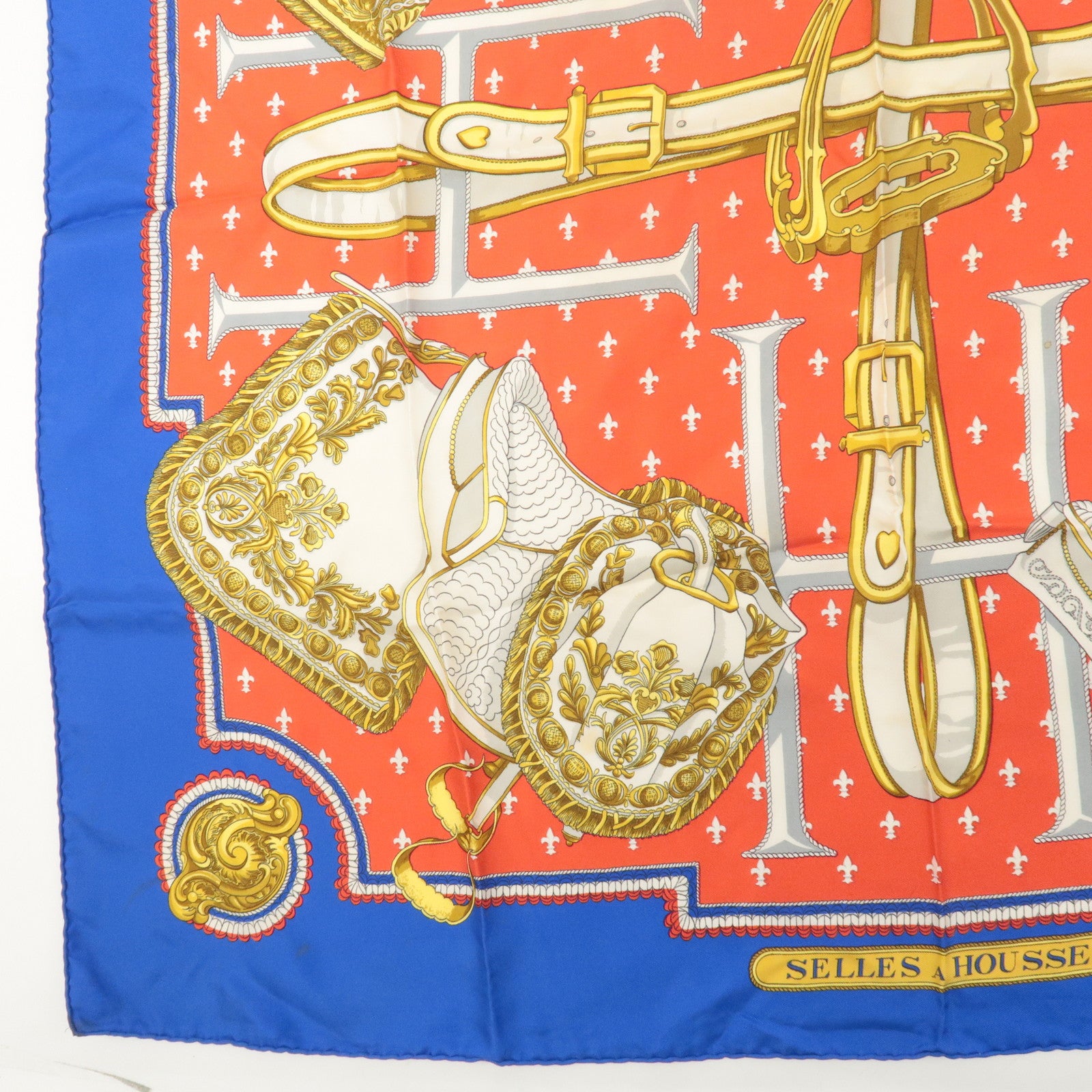 HERMES Carre 90 Silk 100% Scarf Selles A Housse Belt Print