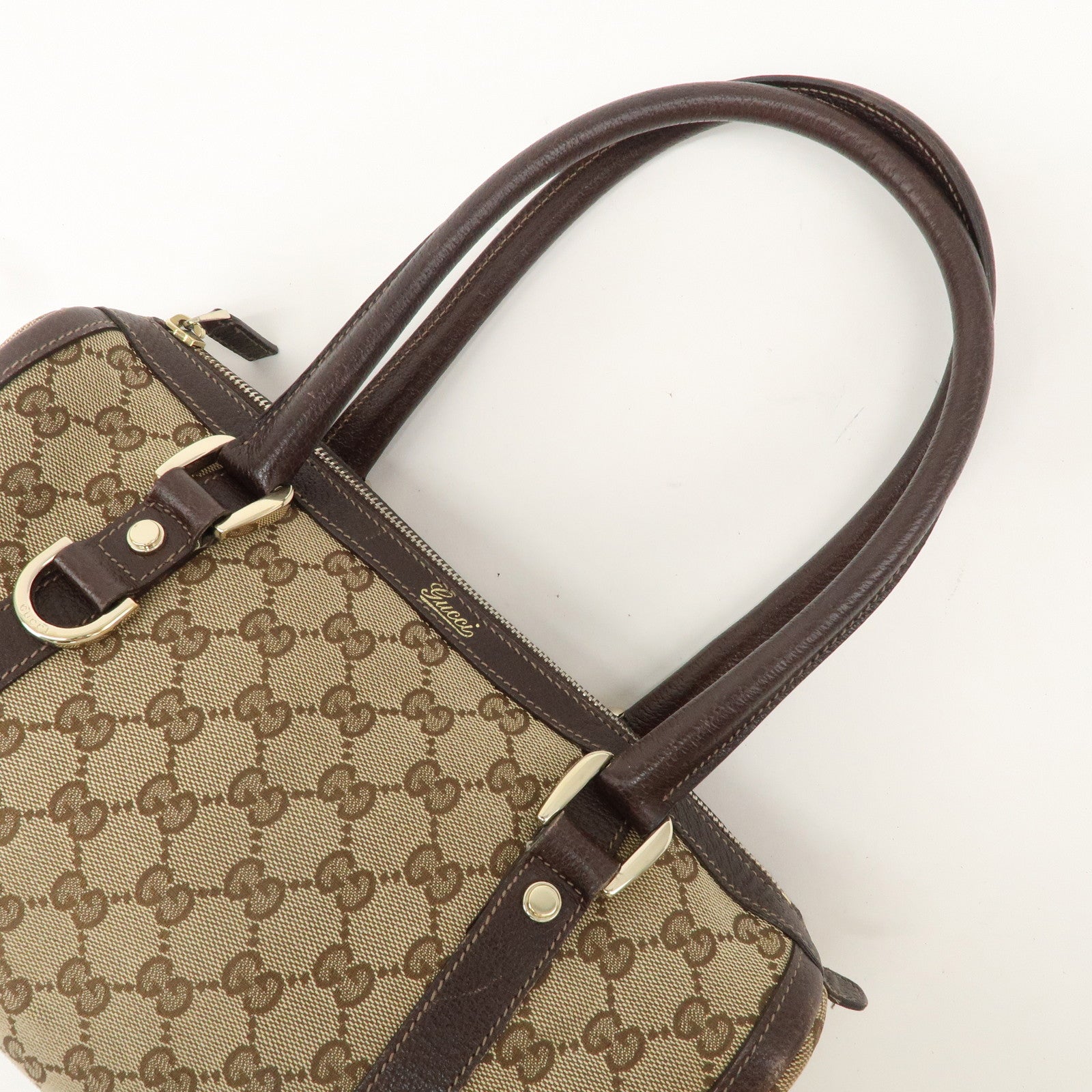 GUCCI Abbey GG Canvas Leather Mini Boston Bag Beige Brown 130942